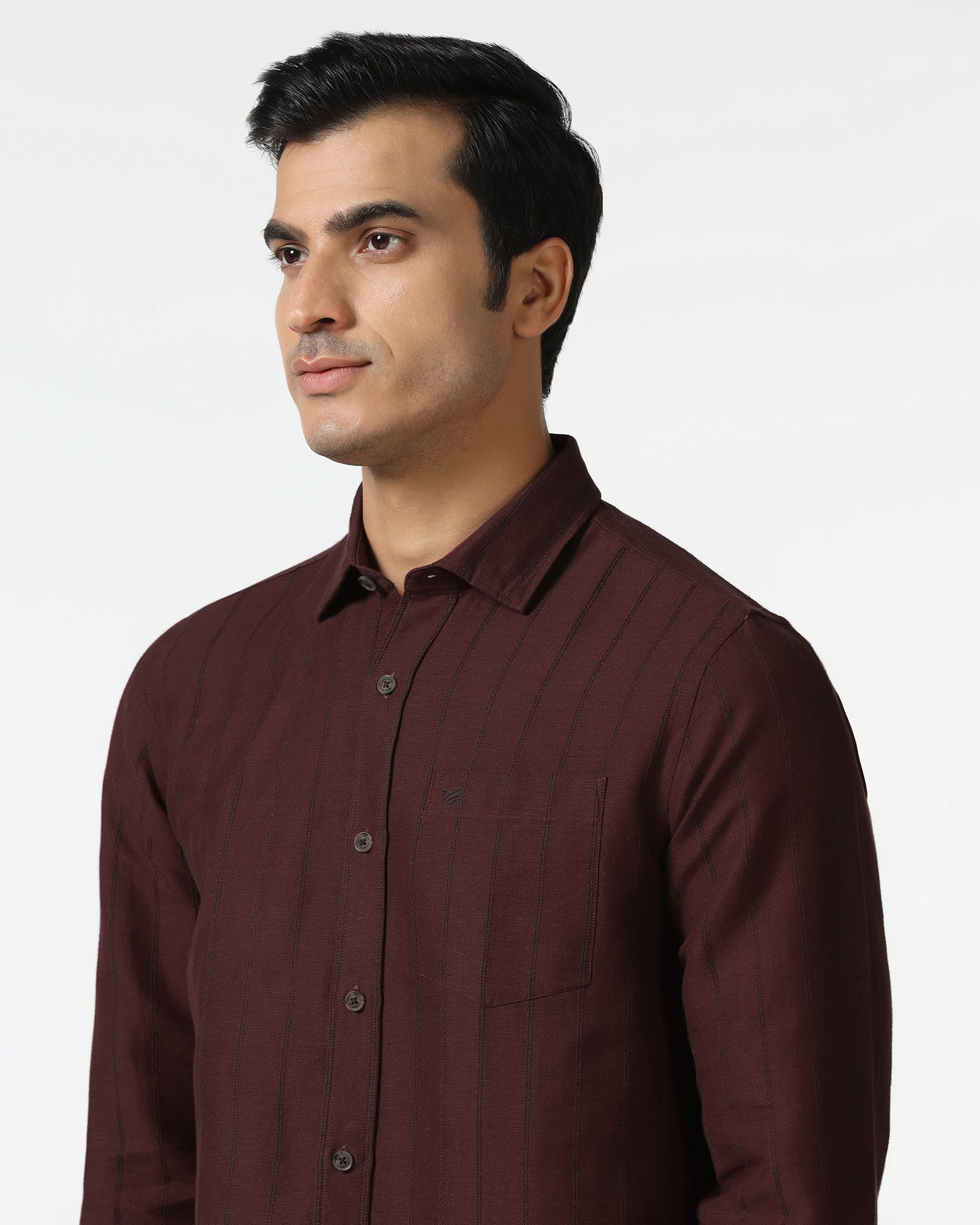 Rust Linen Stripe Shirt - Raydon