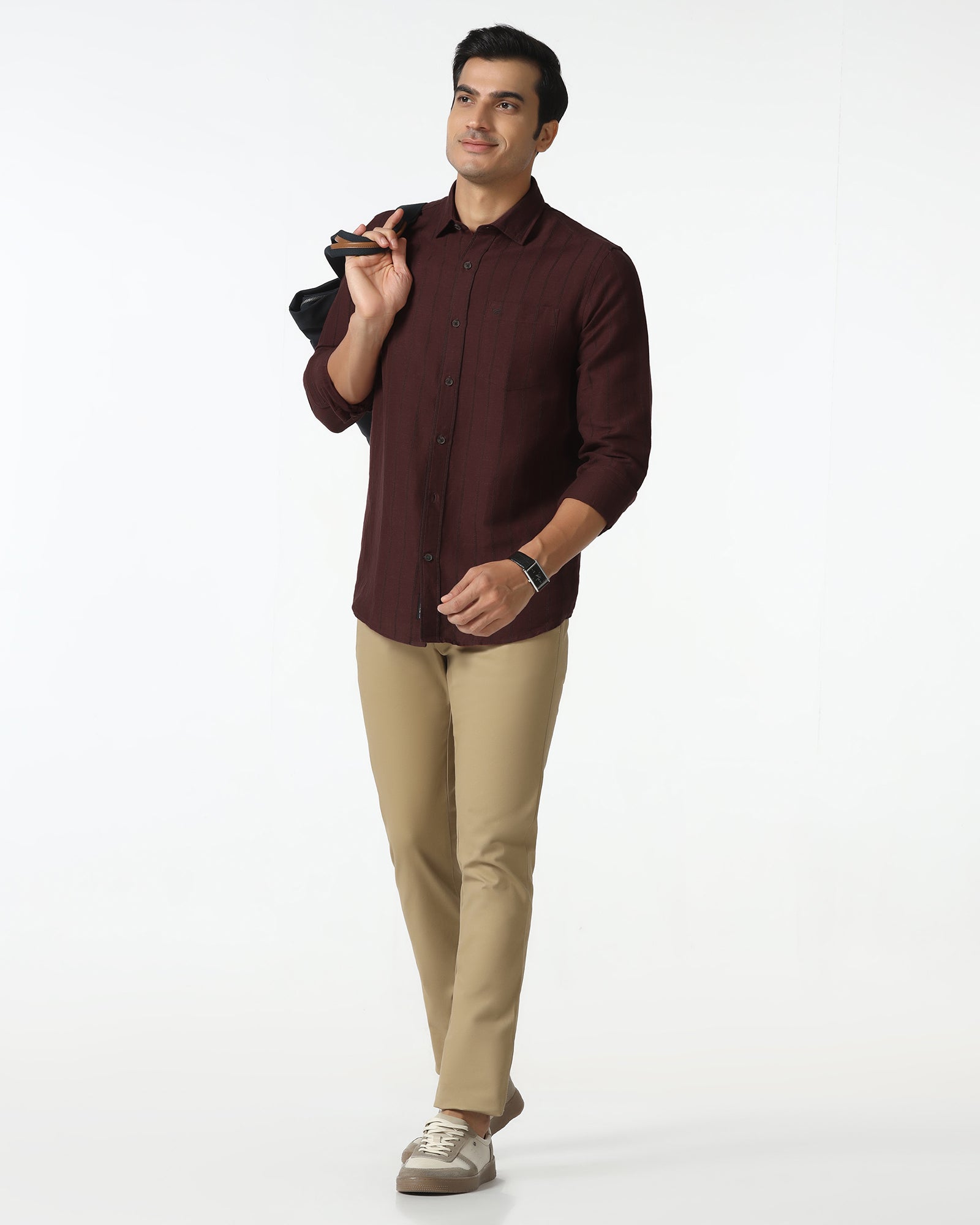 Rust Linen Stripe Shirt - Raydon