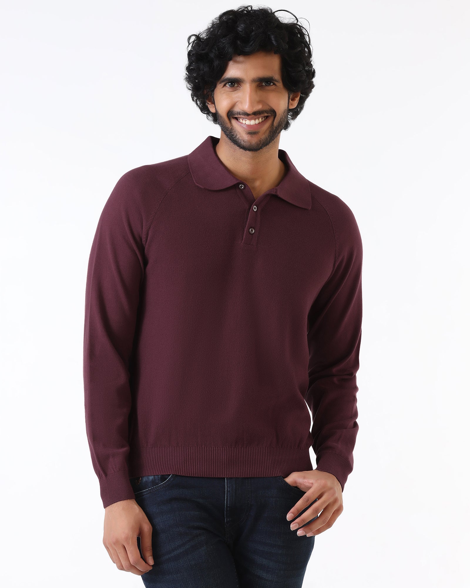Rust Polo Neck Textured Sweater - Joshua