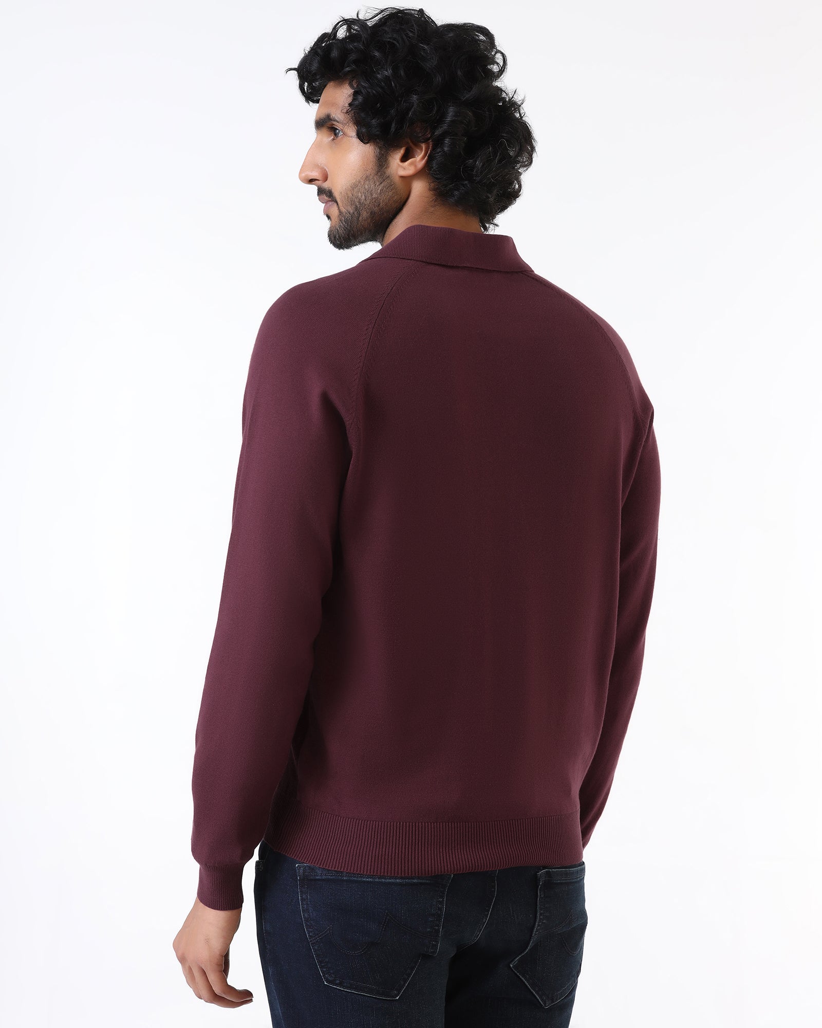 Rust Polo Neck Textured Sweater - Joshua