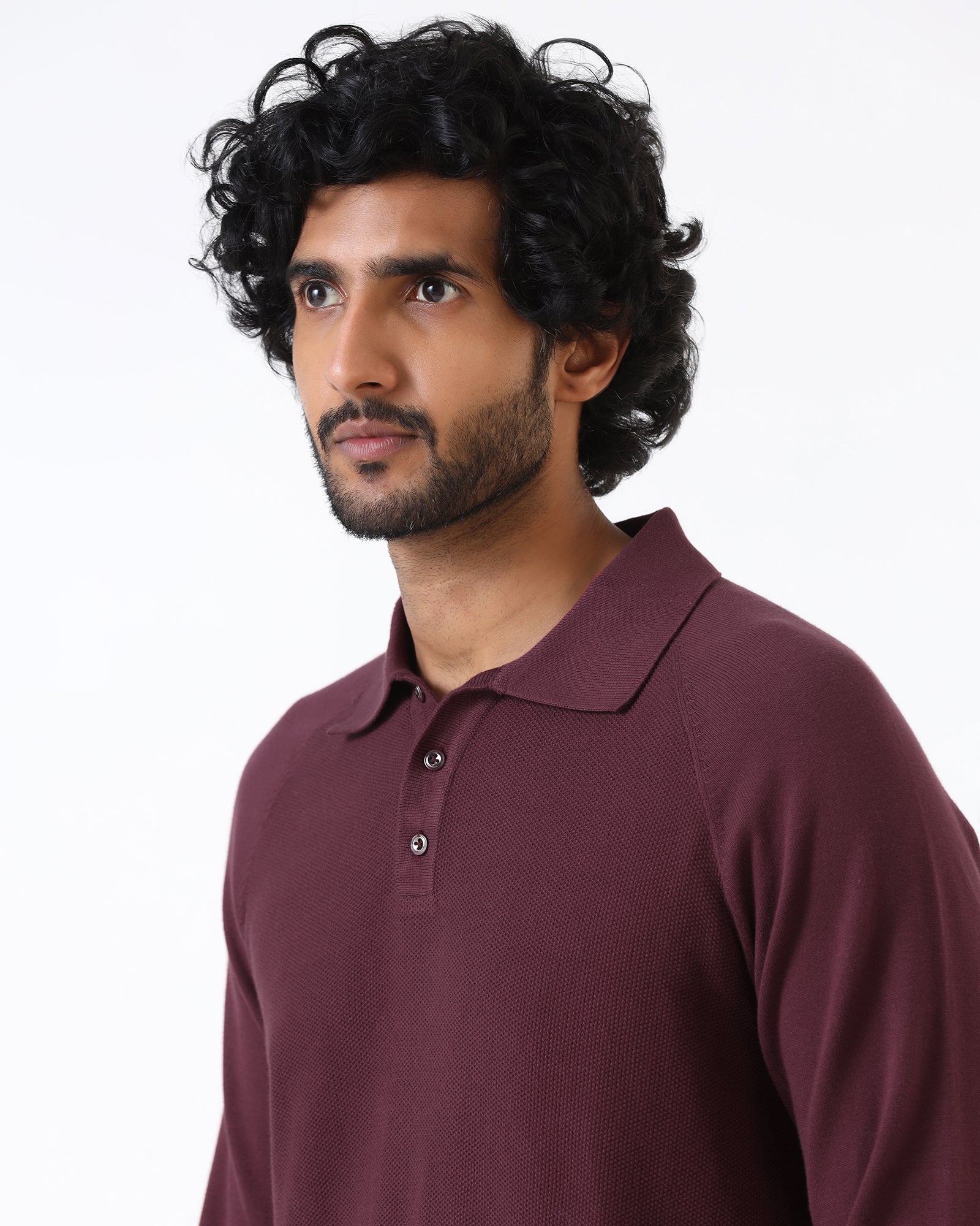 Rust Polo Neck Textured Sweater - Joshua