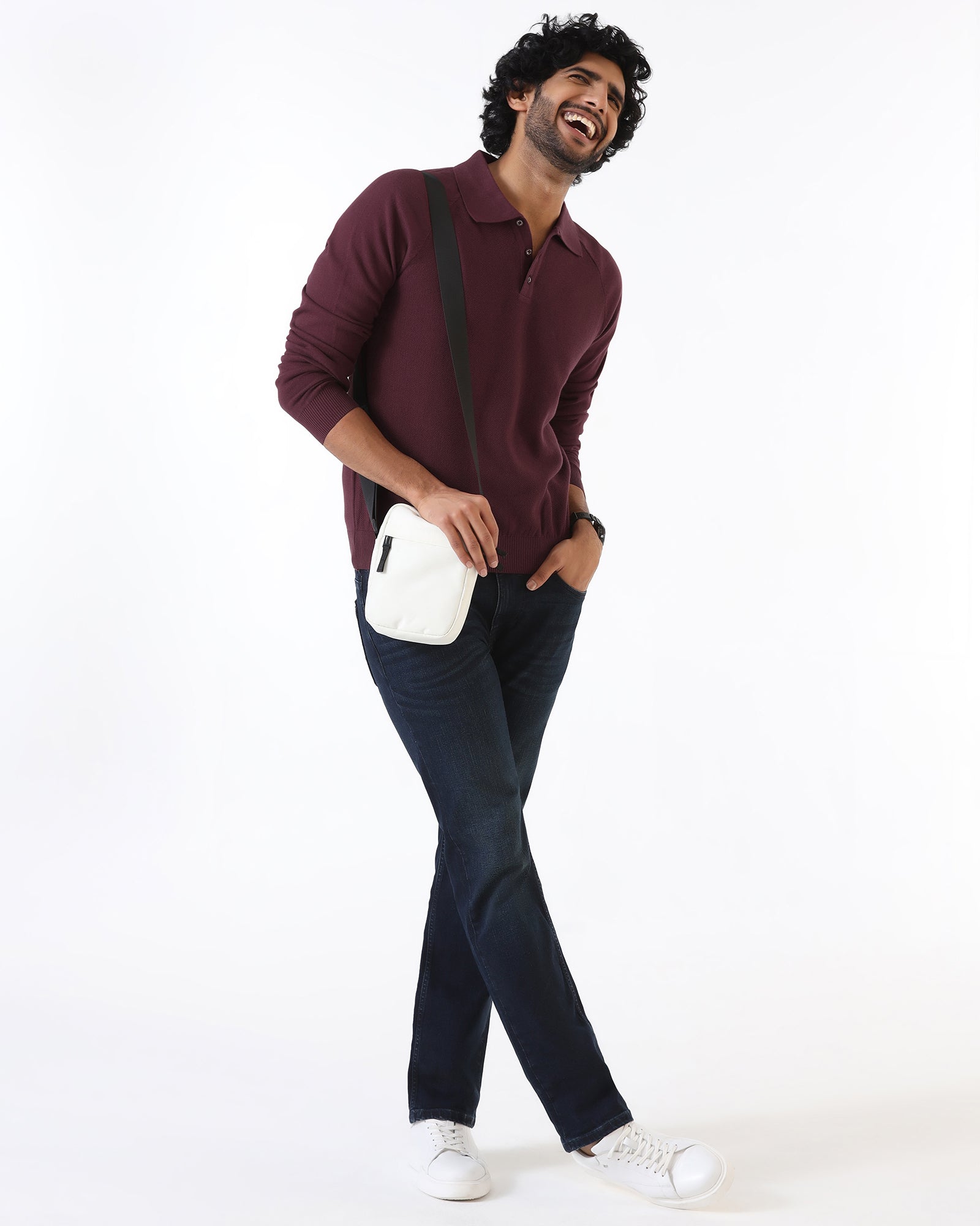 Rust Polo Neck Textured Sweater - Joshua