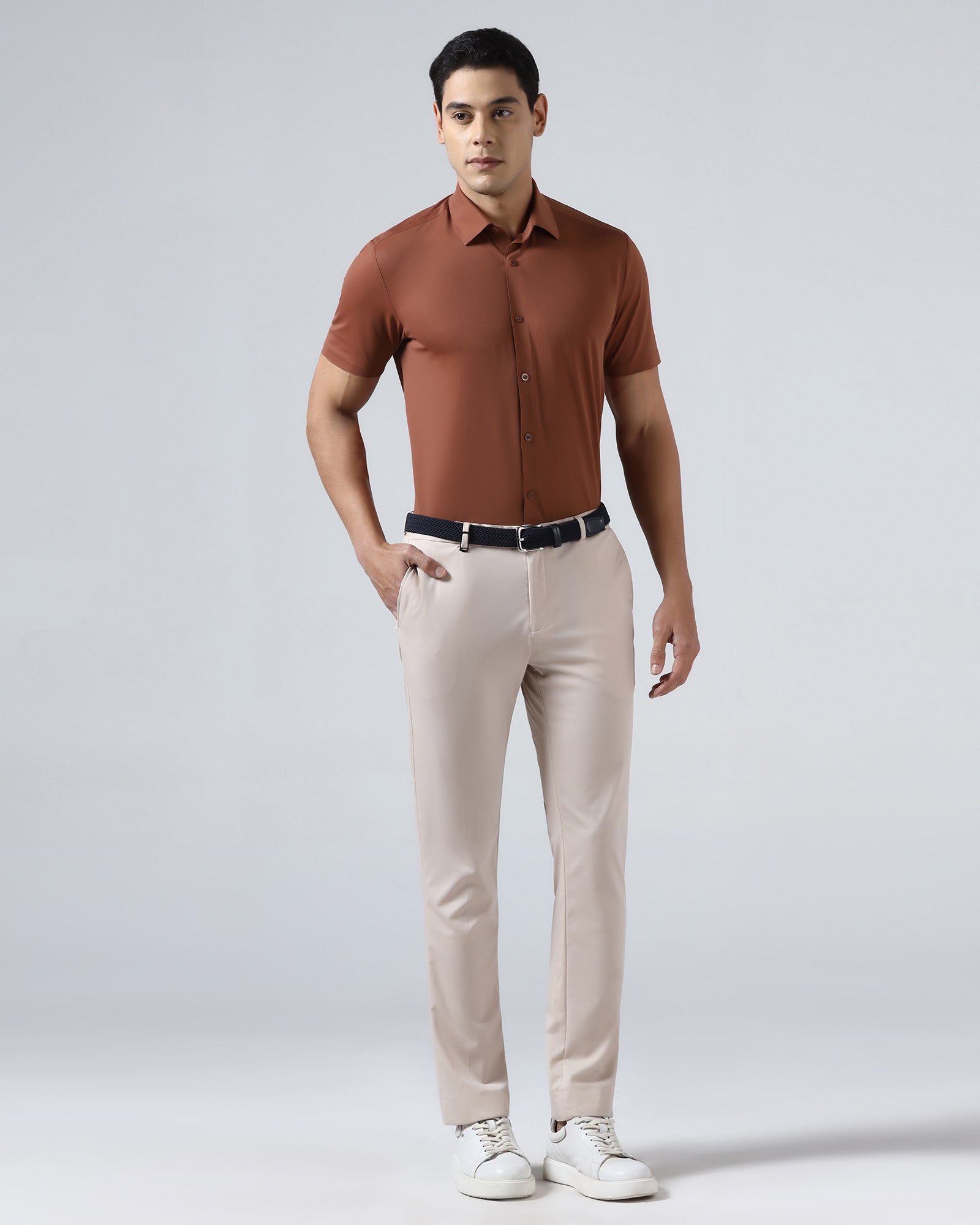 Rust Half Sleeve TechPro Textured Shirt - Henry
