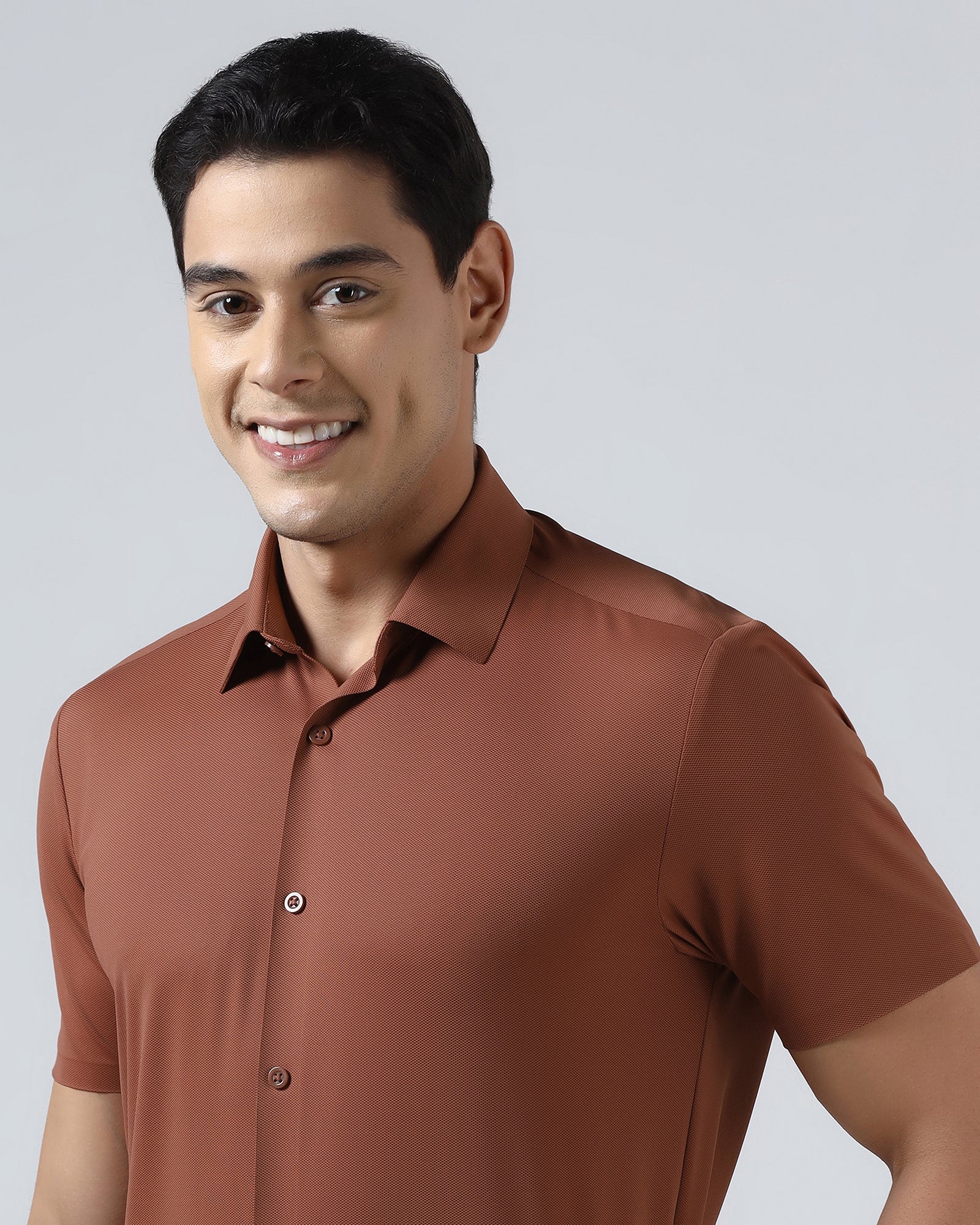 Rust Half Sleeve TechPro Textured Shirt - Henry
