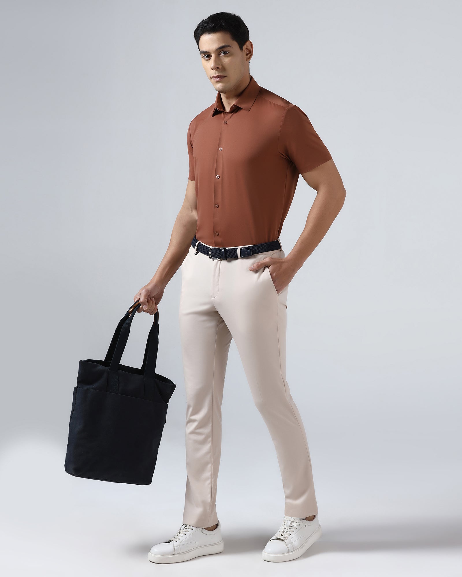 Rust Half Sleeve TechPro Textured Shirt - Henry