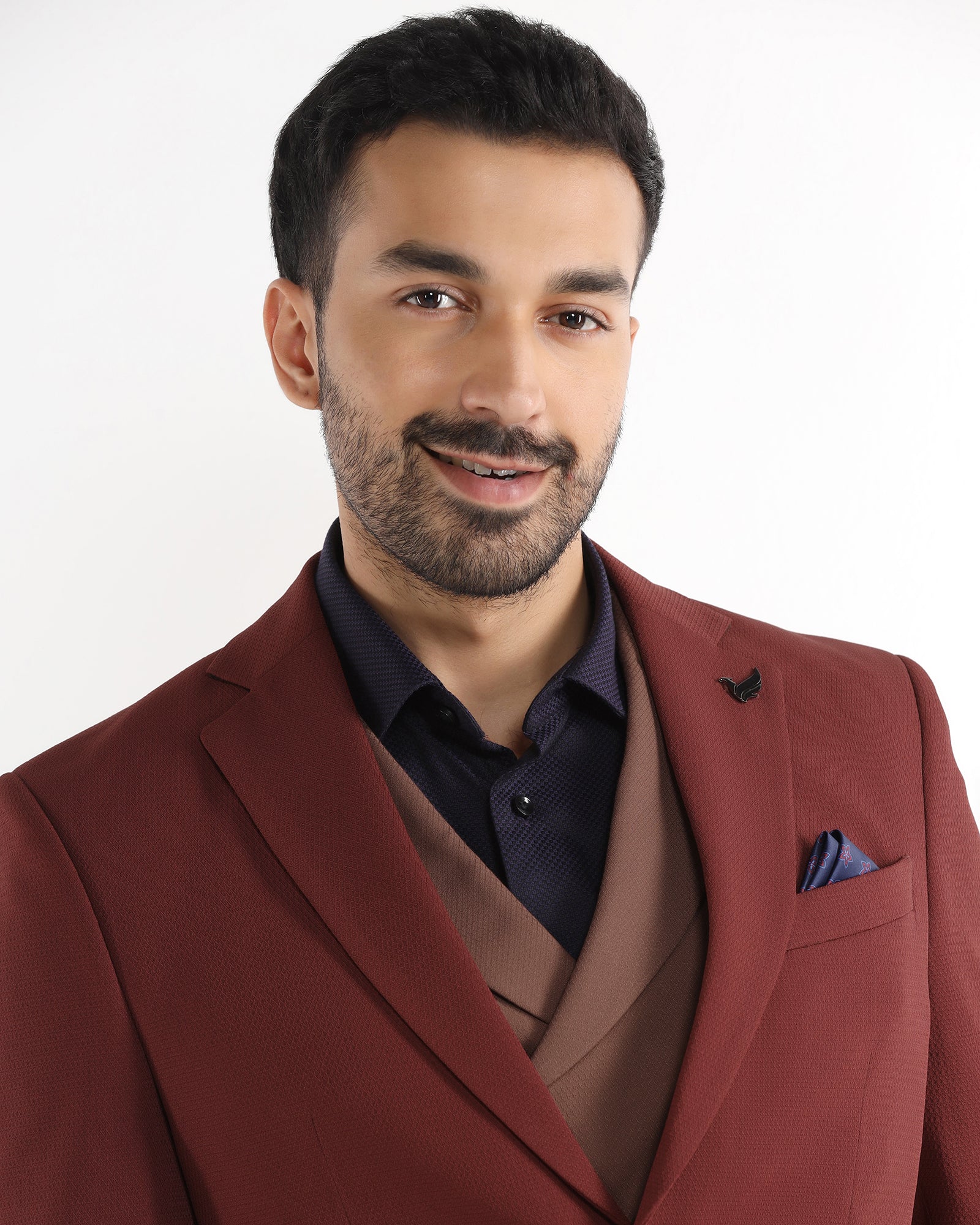 Rust Three Piece Textured Suit - Gioni