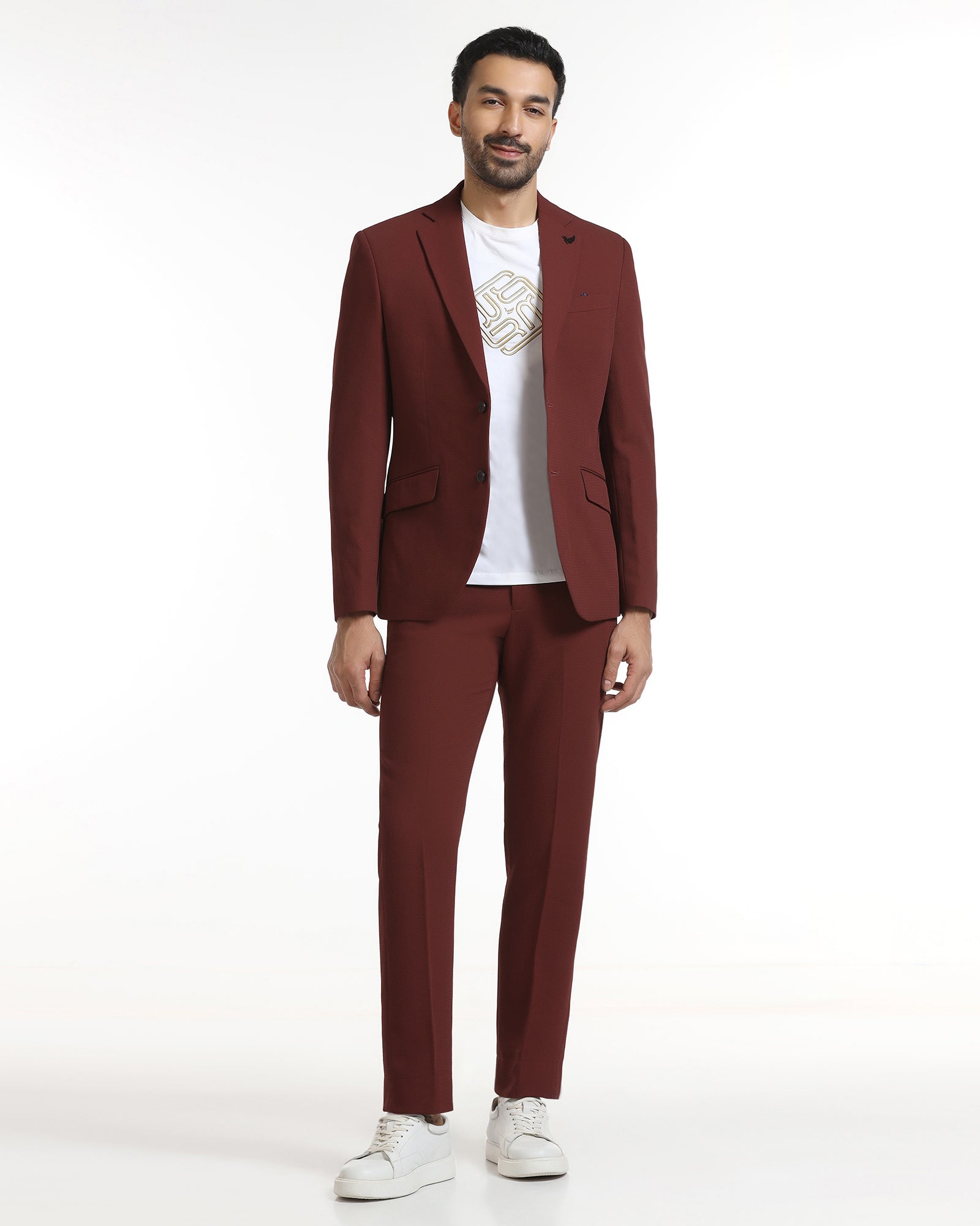 Rust Three Piece Textured Suit - Gioni