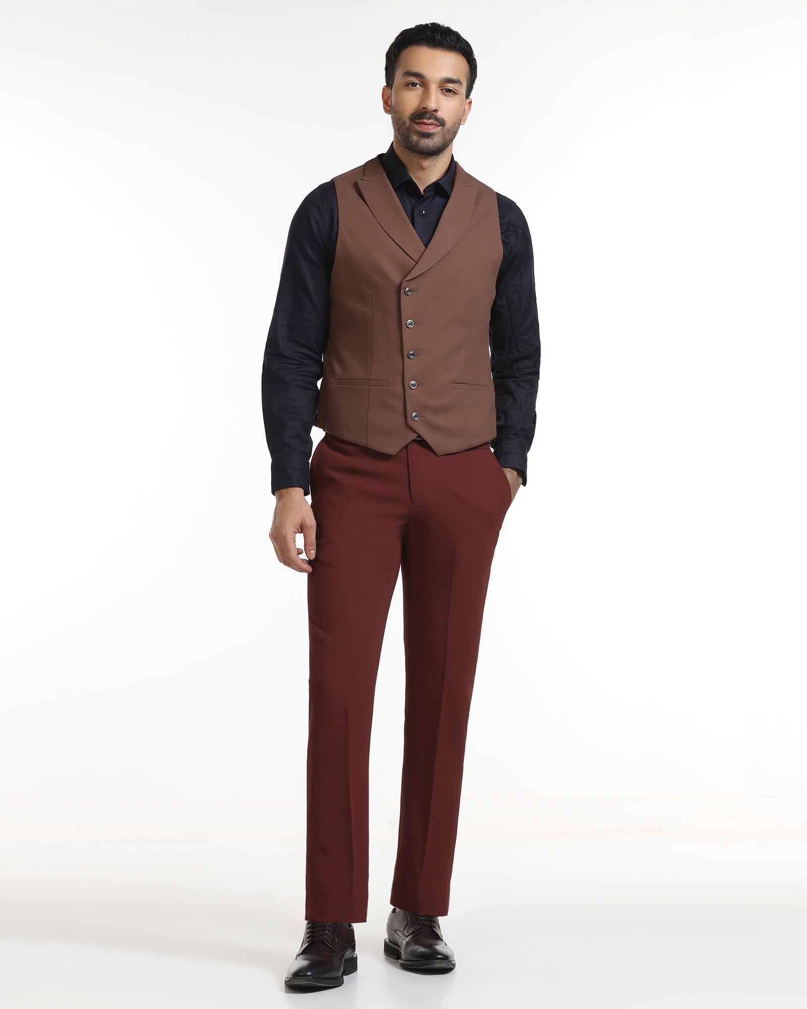 Rust Three Piece Textured Suit - Gioni