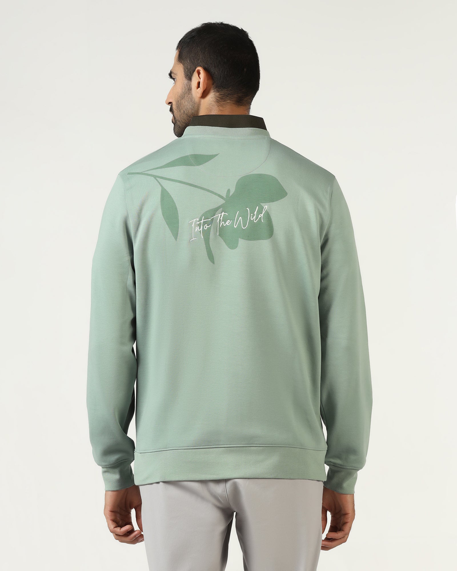 Sage Green Crew Neck Solid Sweatshirt - Eve