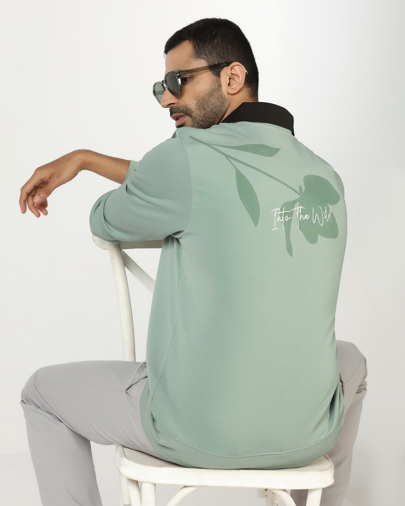 Sage Green Crew Neck Solid Sweatshirt - Eve