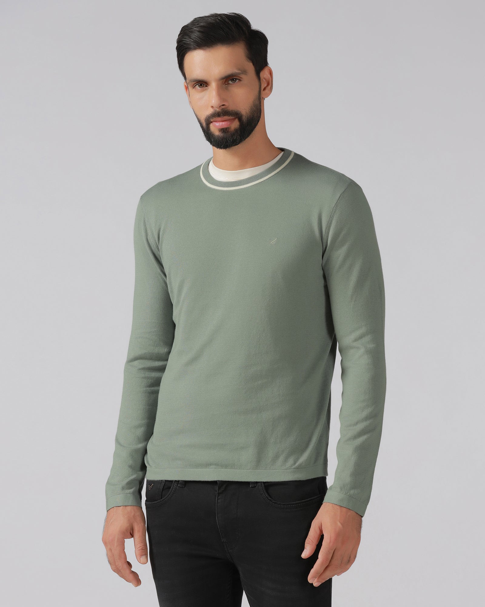 Sage Green Crew Neck Solid T-Shirt - Timber