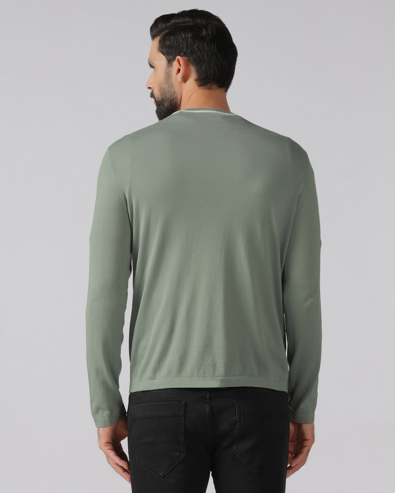 Sage Green Crew Neck Solid T-Shirt - Timber