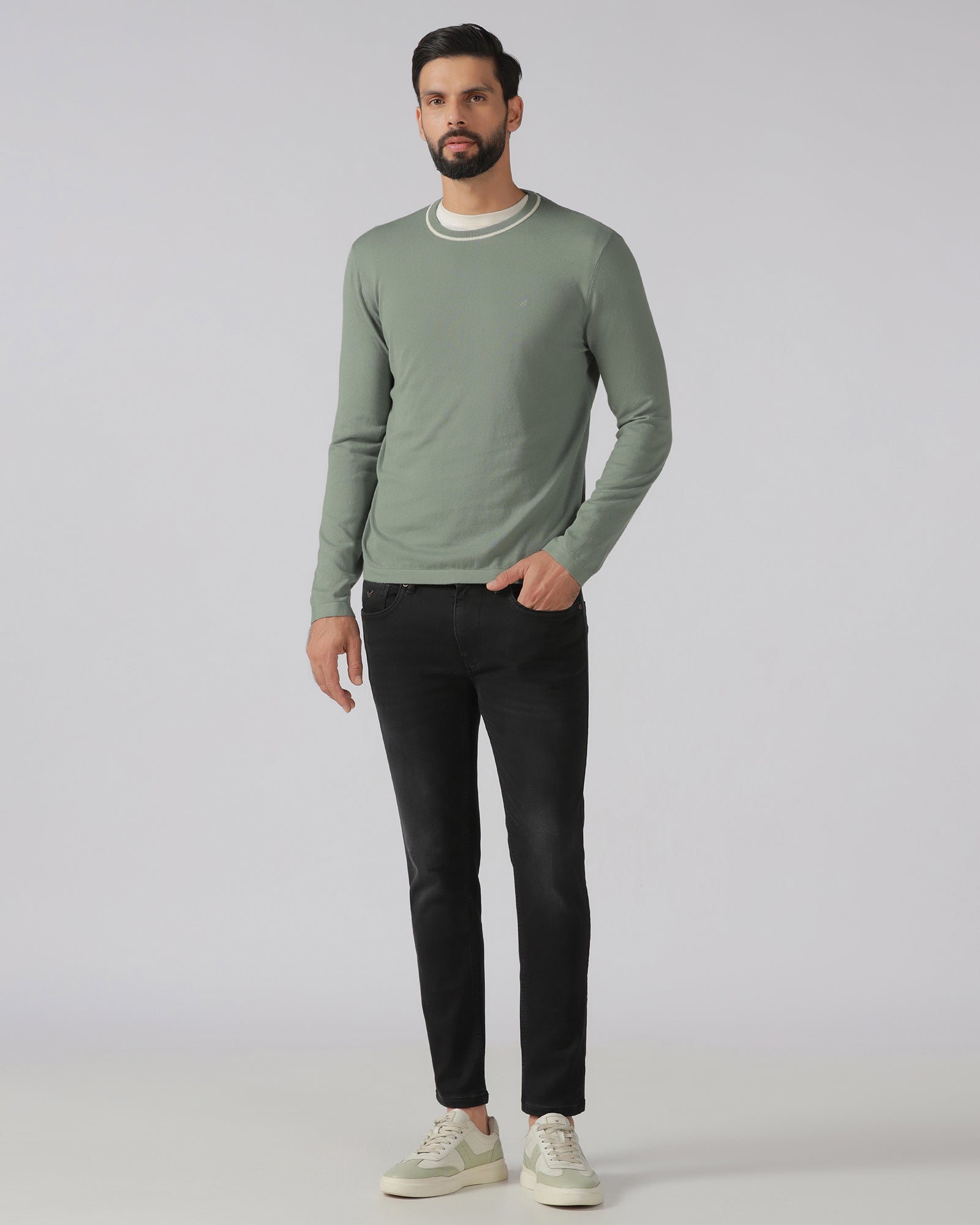 Sage Green Crew Neck Solid T-Shirt - Timber