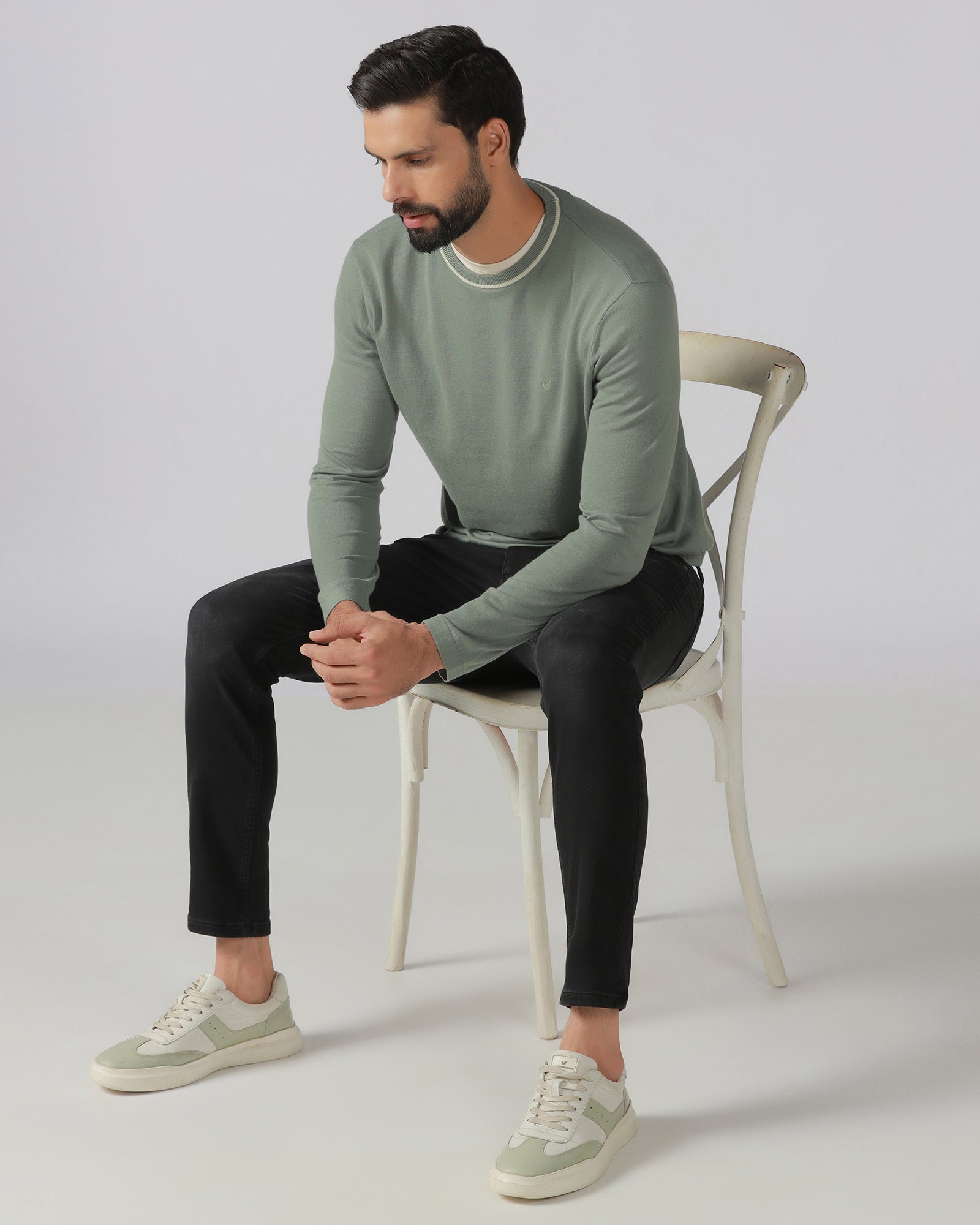 Sage Green Crew Neck Solid T-Shirt - Timber