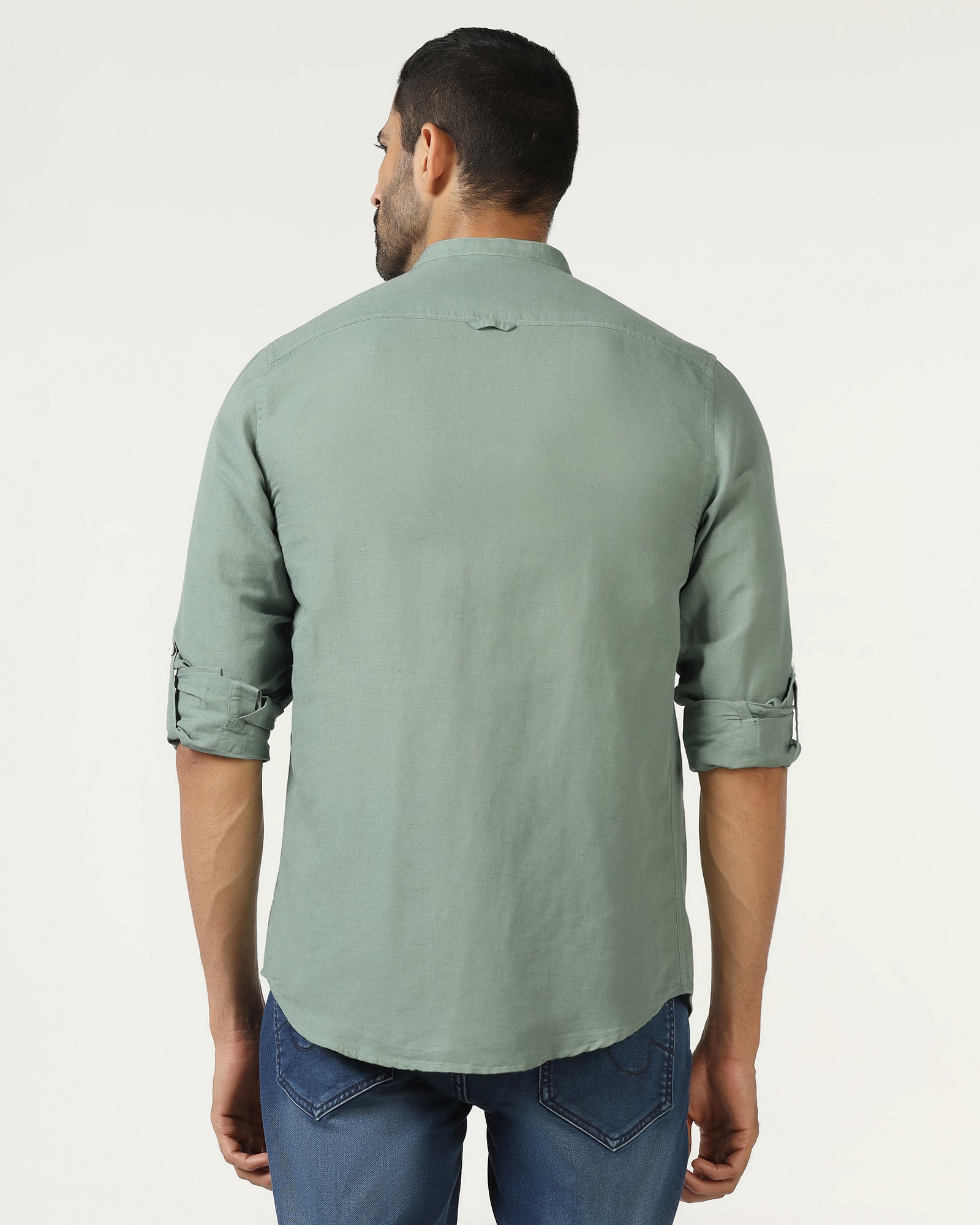 Sage Green Linen Solid Shirt - Salmon