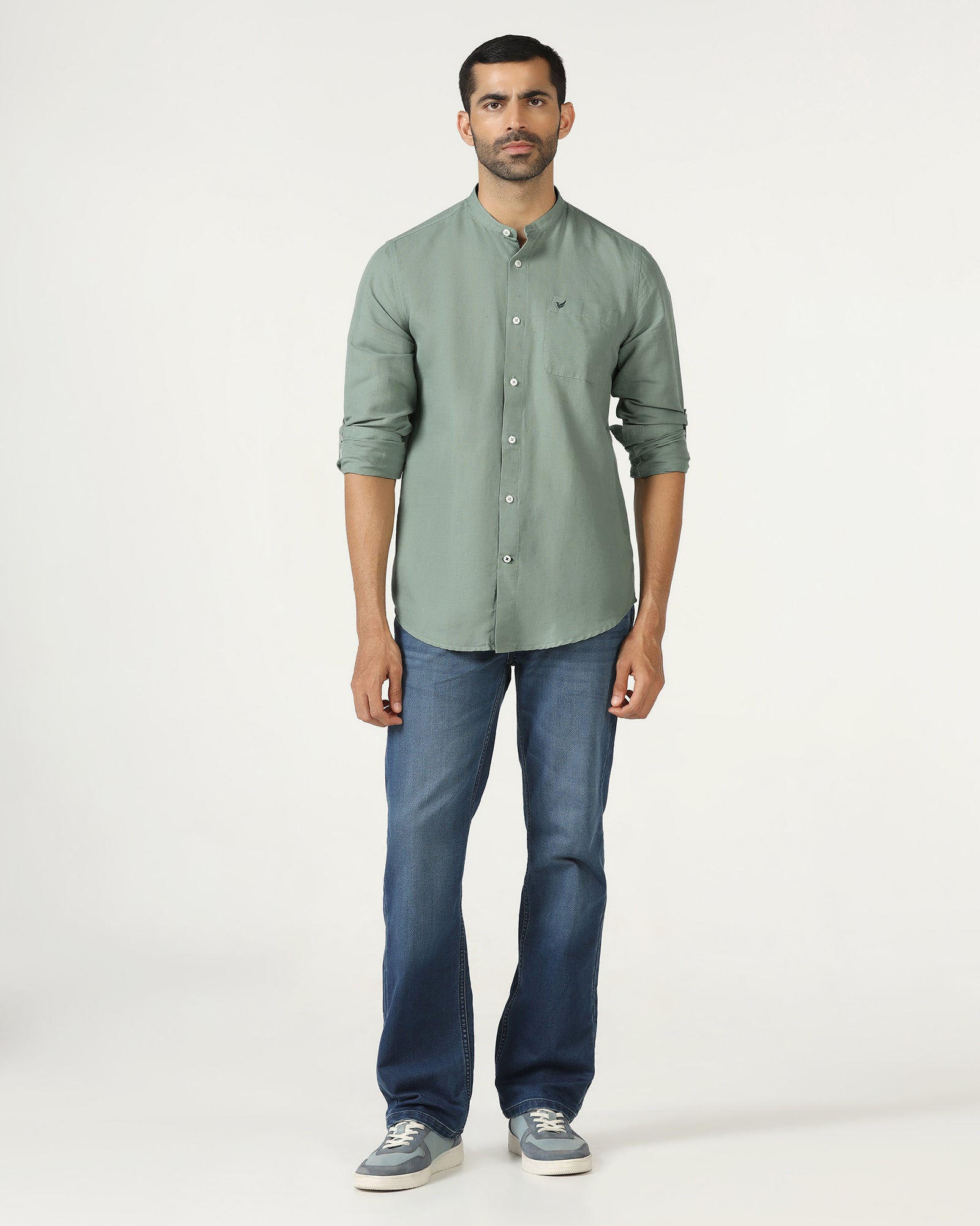 Sage Green Linen Solid Shirt - Salmon