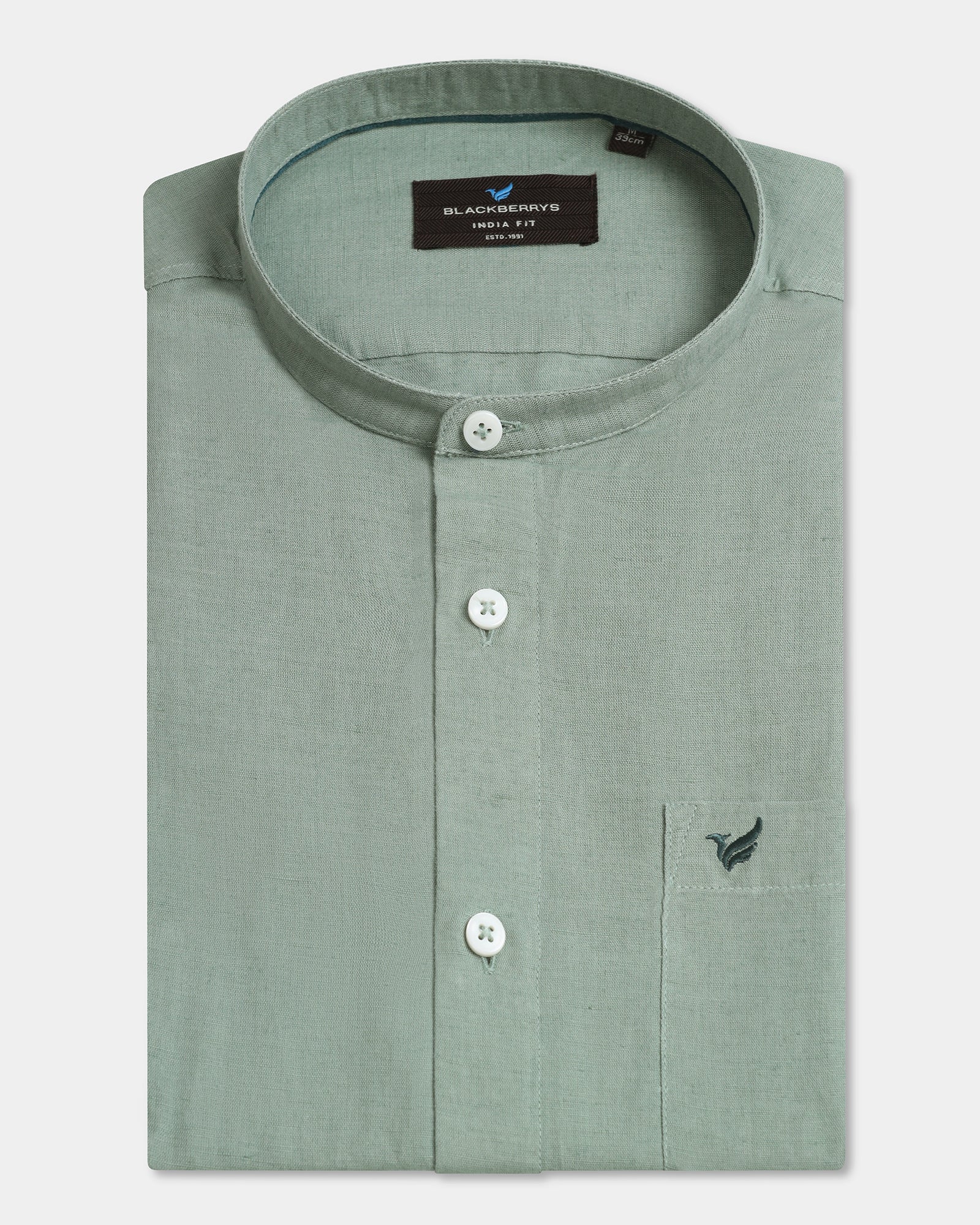 Sage Green Linen Solid Shirt - Salmon