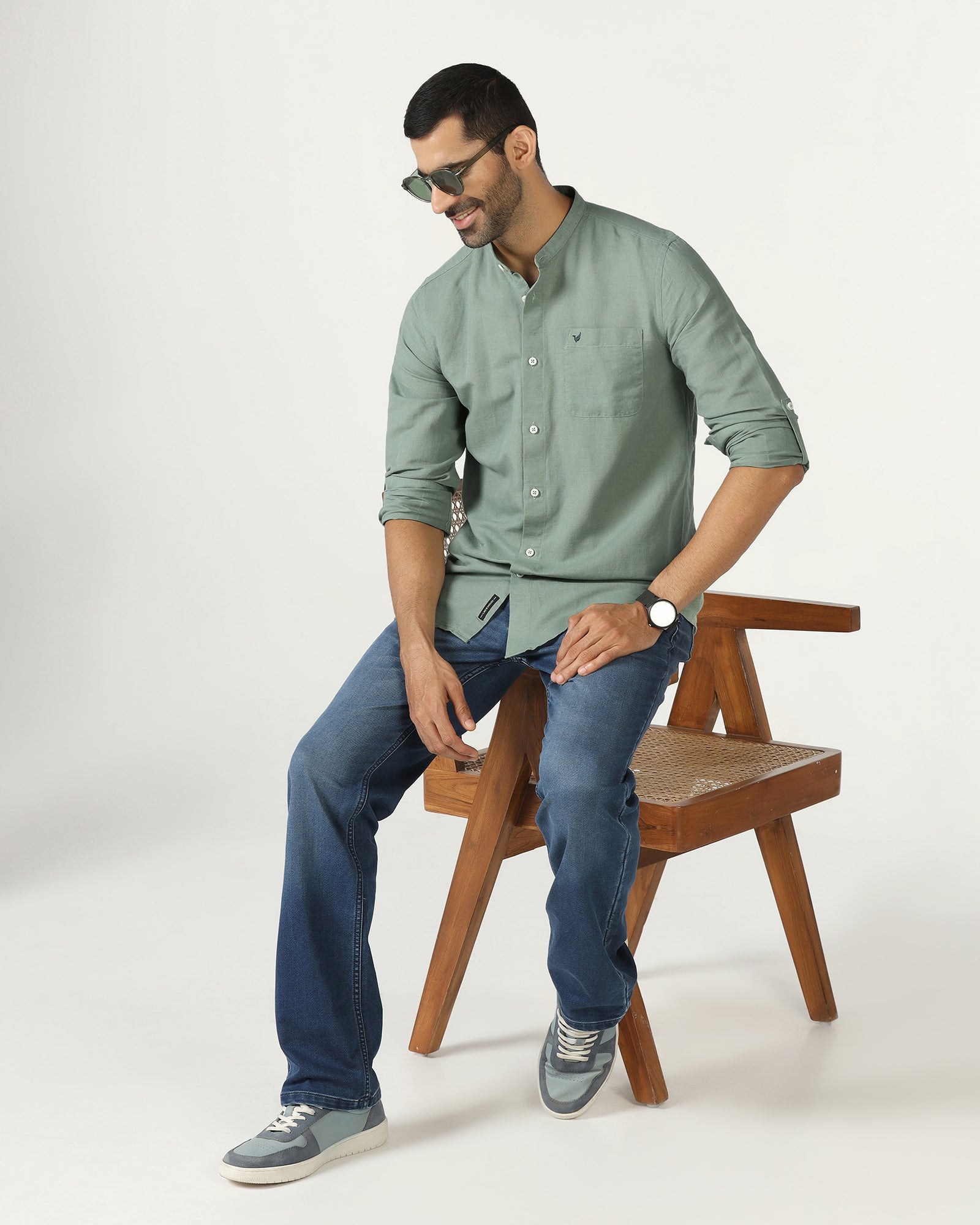 Sage Green Linen Solid Shirt - Salmon