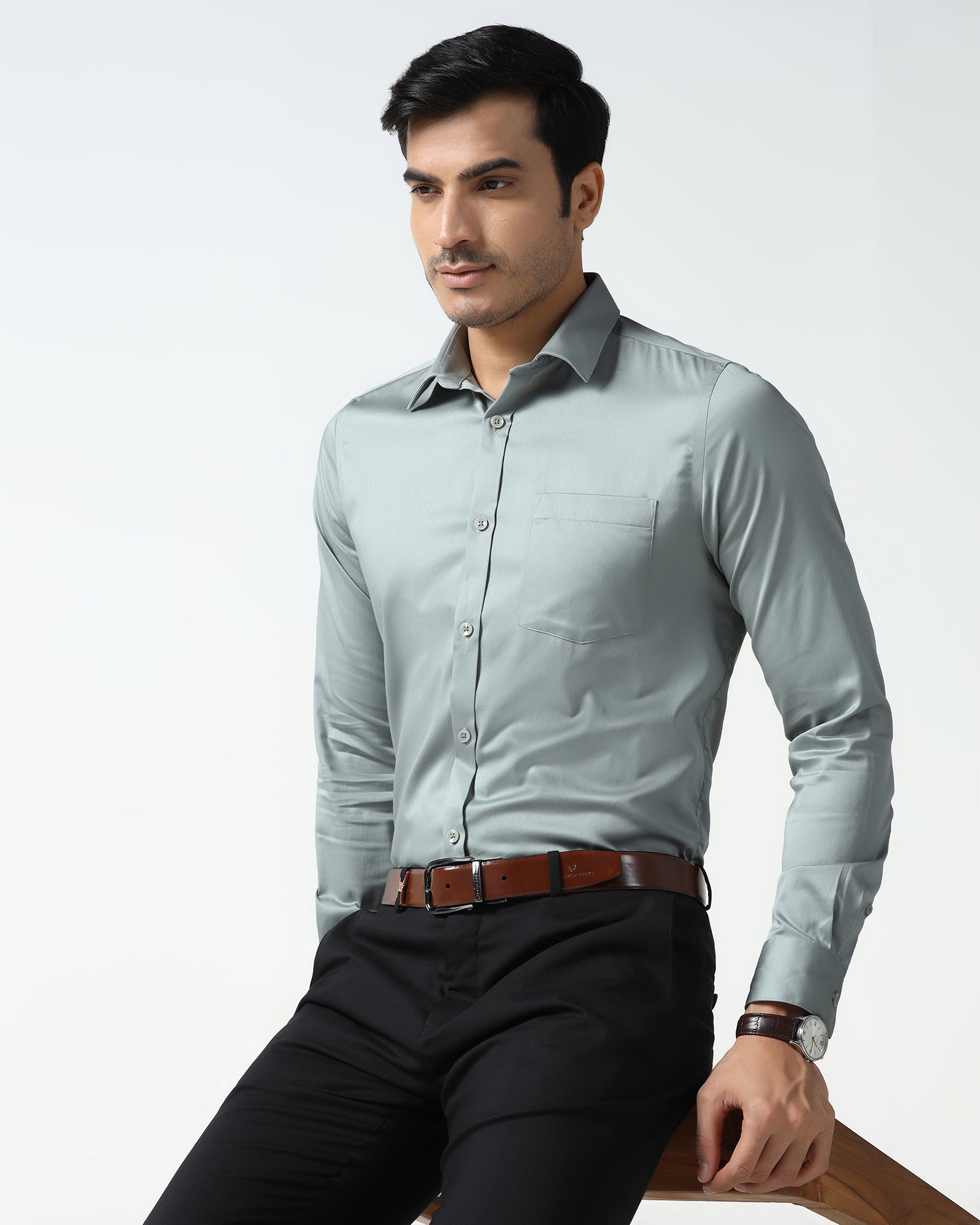 Sage Green Non Iron Solid Shirt - Liviya