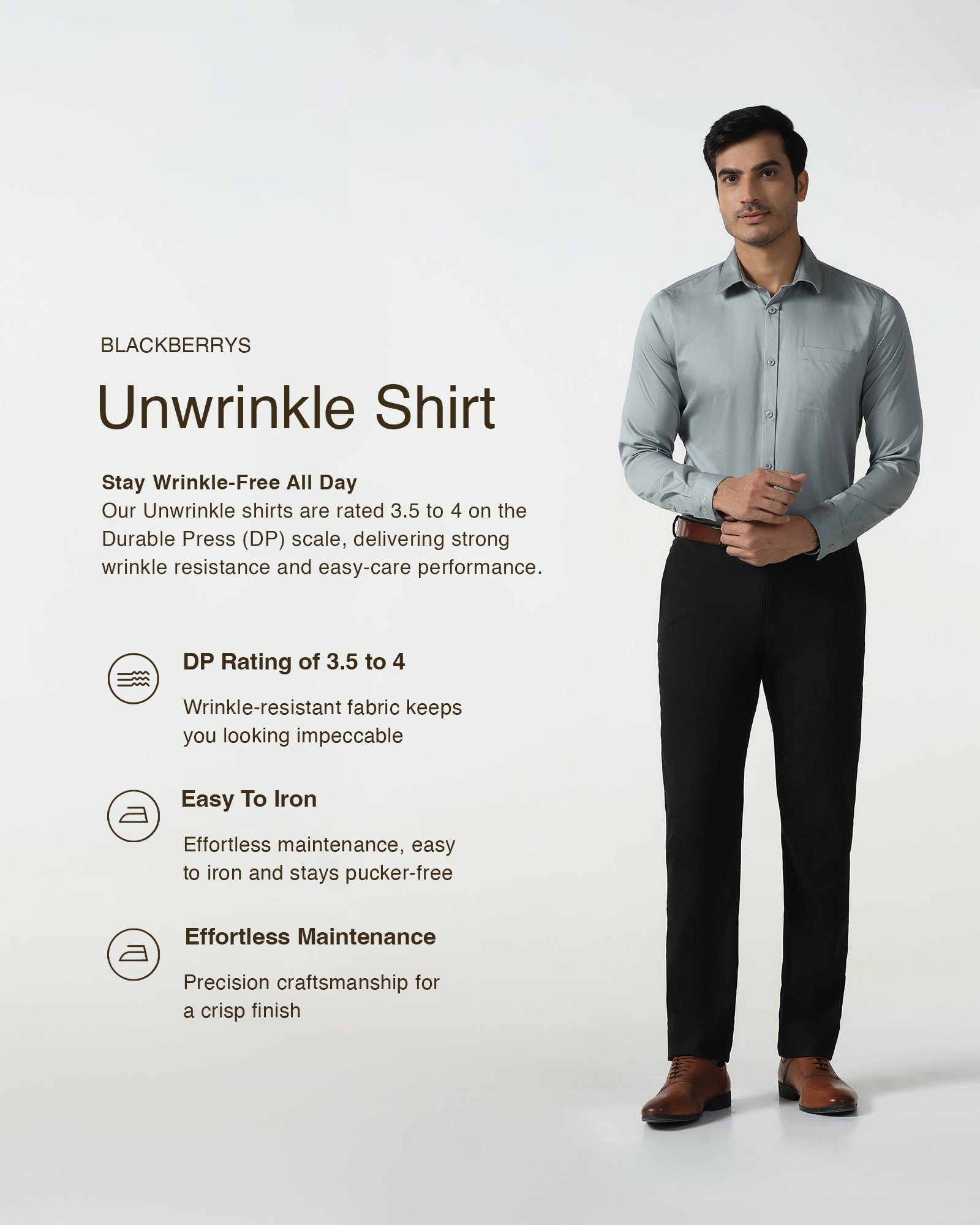 Sage Green Unwrinkle Solid Shirt - Liviya