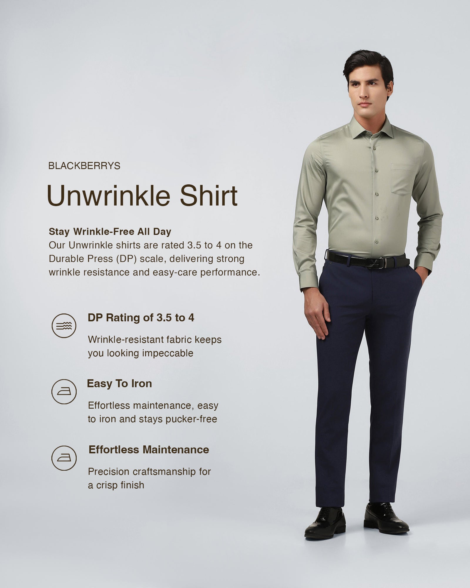 Sage Green Unwrinkle Solid Shirt - Sylvia