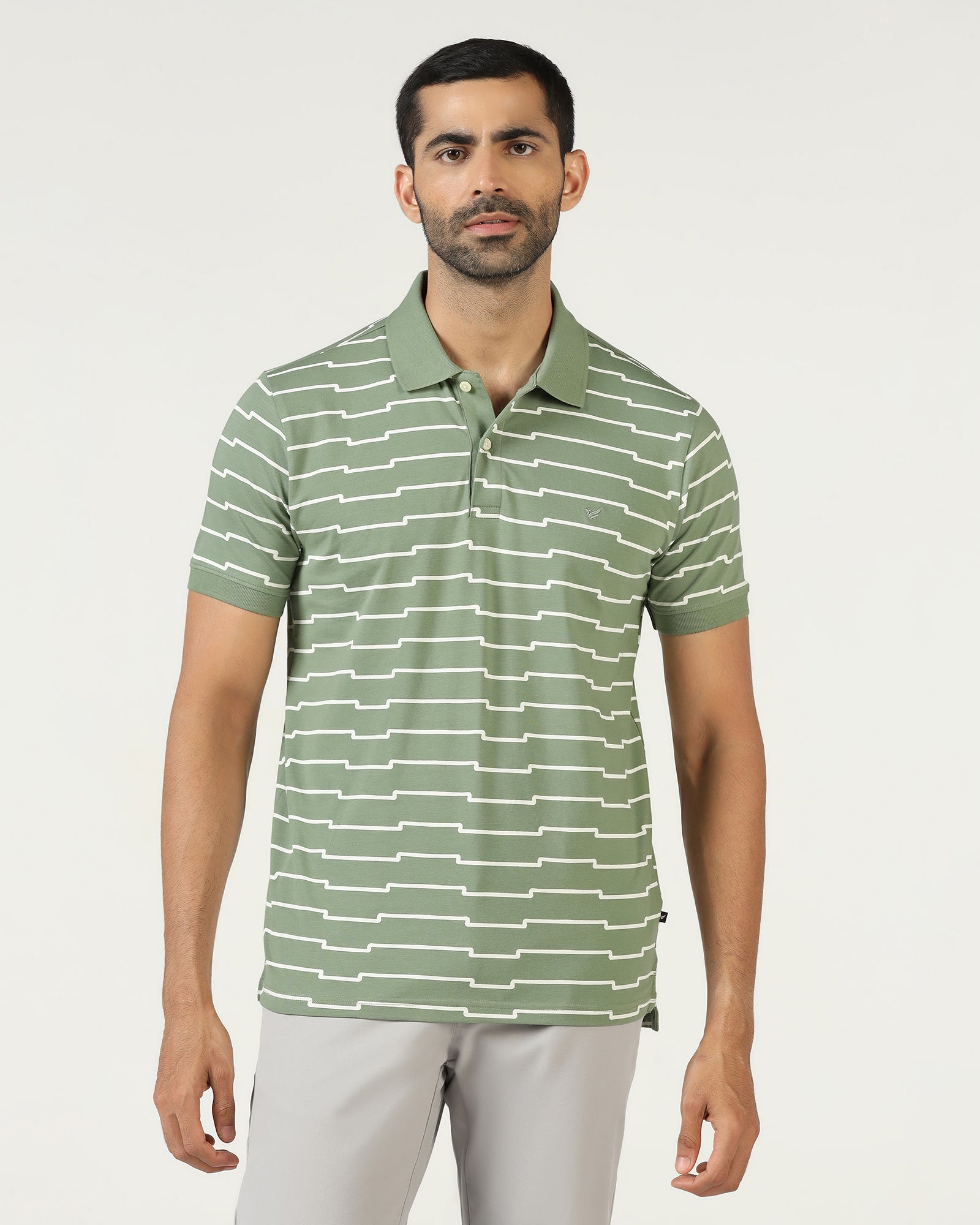 Sage Green Printed Polo - Maze
