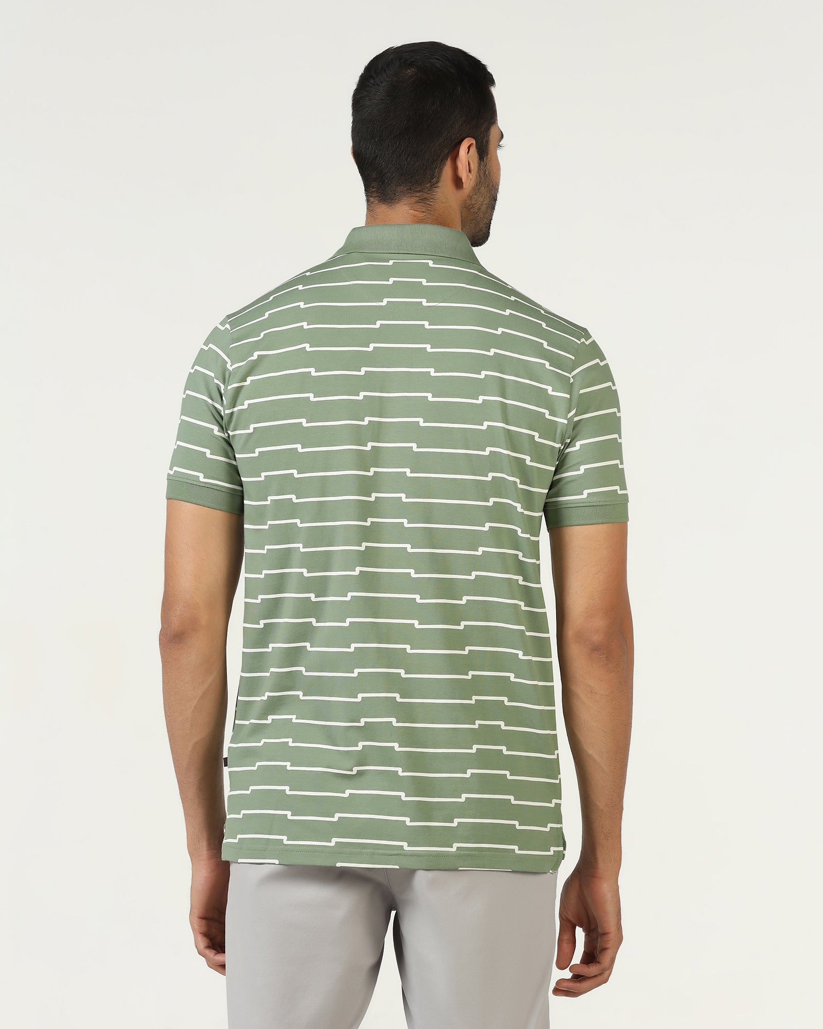 Sage Green Printed Polo - Maze