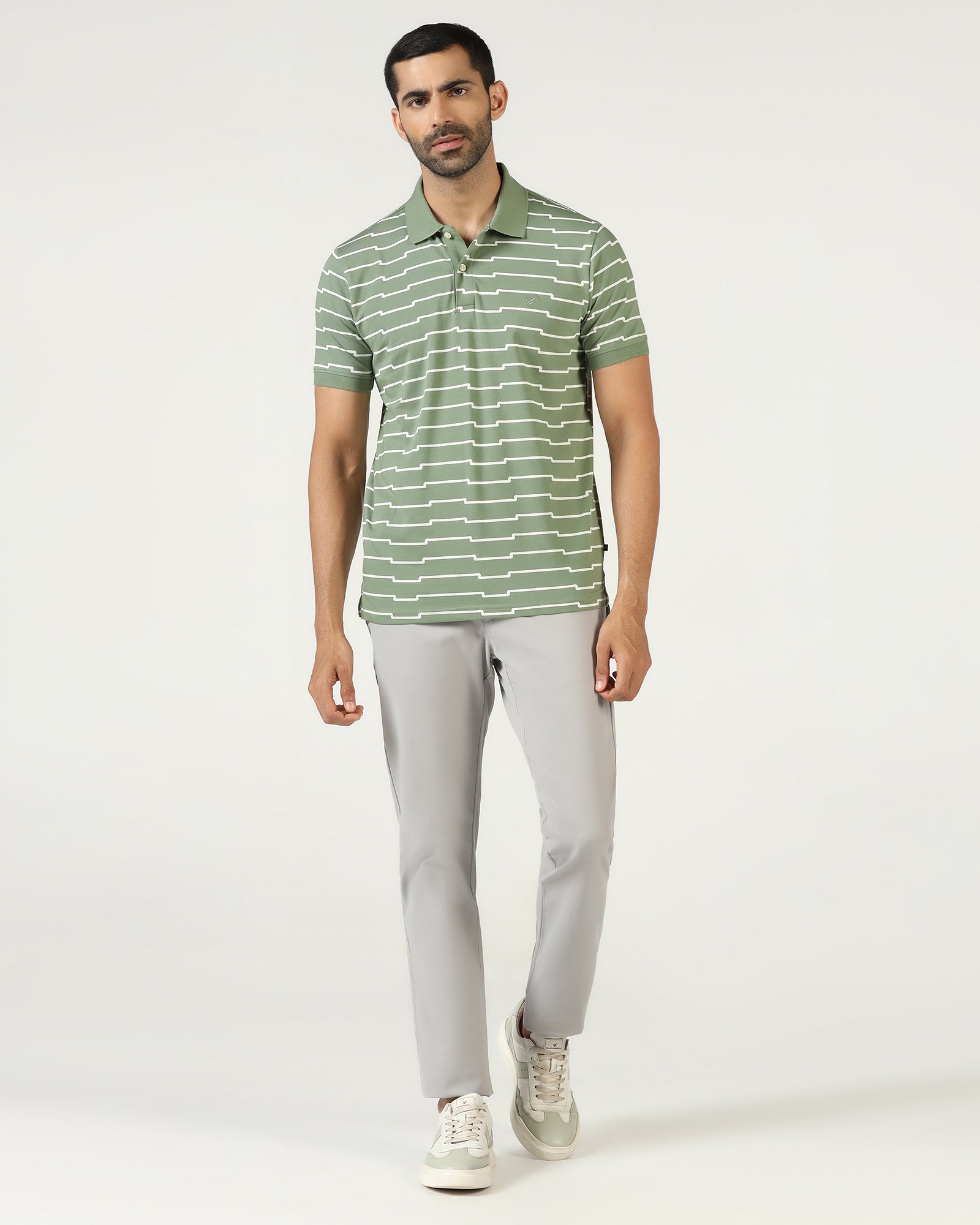 Sage Green Printed Polo - Maze