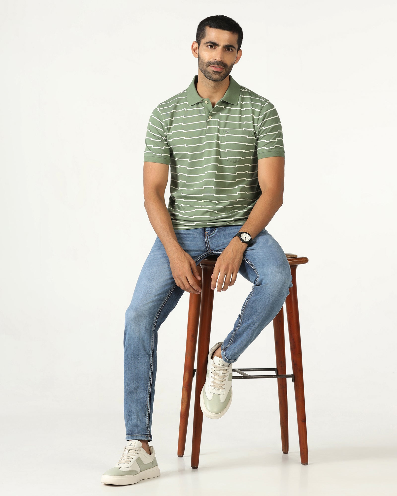 Sage Green Printed Polo - Maze