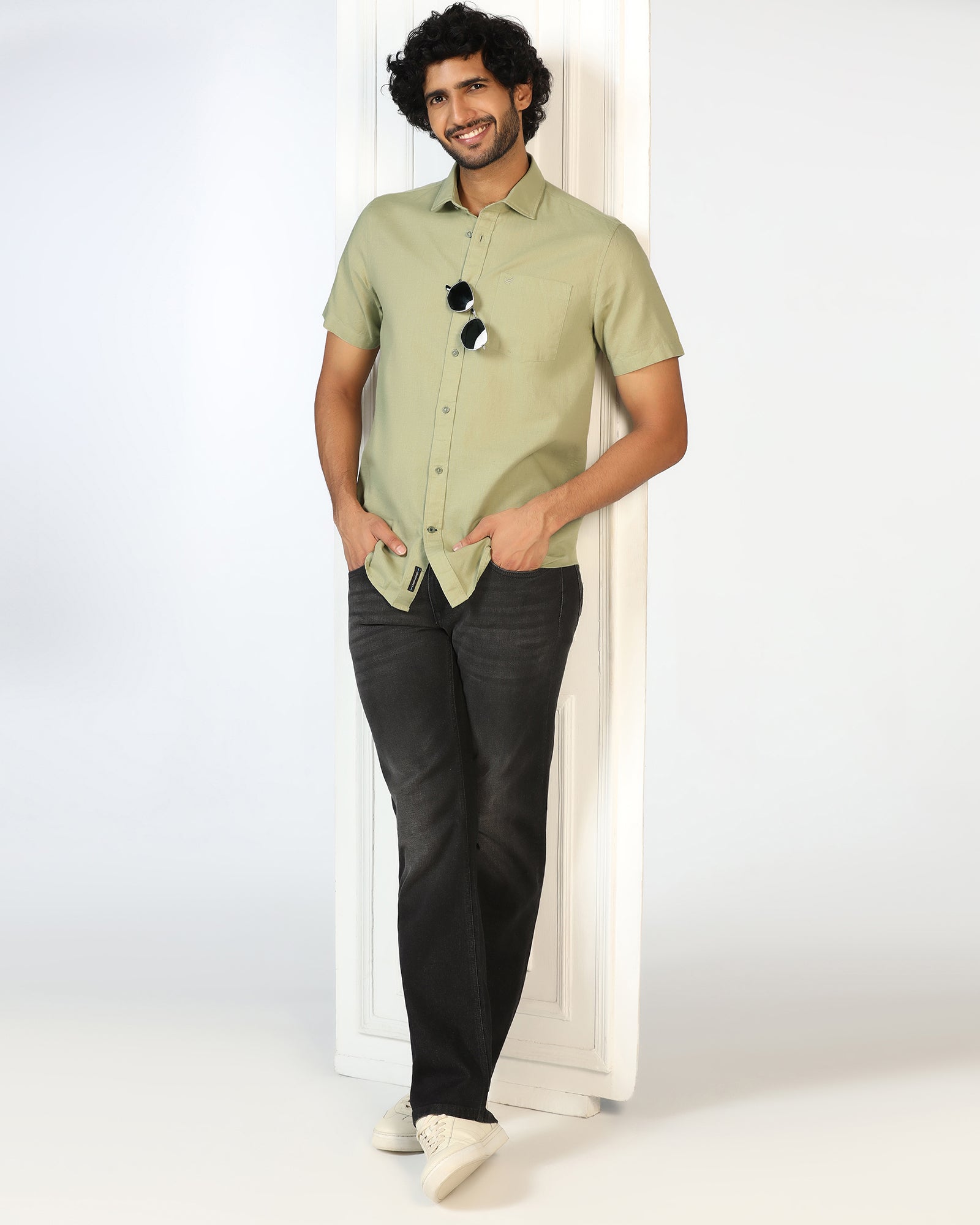 Sage Half Sleeve Green Solid Shirt - Axar
