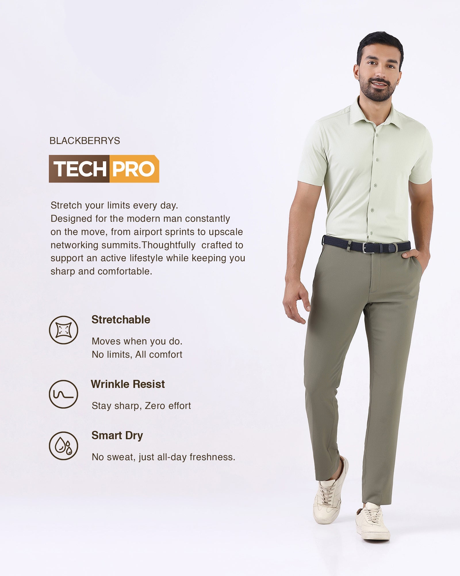 Sage Green Half Sleeve TechPro Stripe Shirt - Lunar