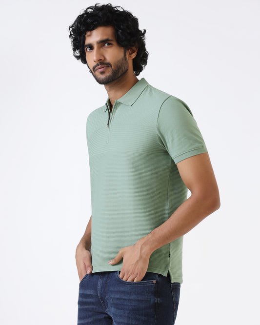 Sage Green Textured Polo - Bourbon