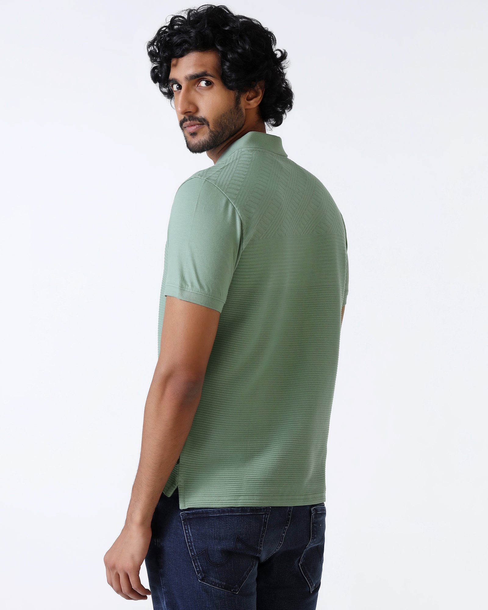 Sage Green Textured Polo - Bourbon