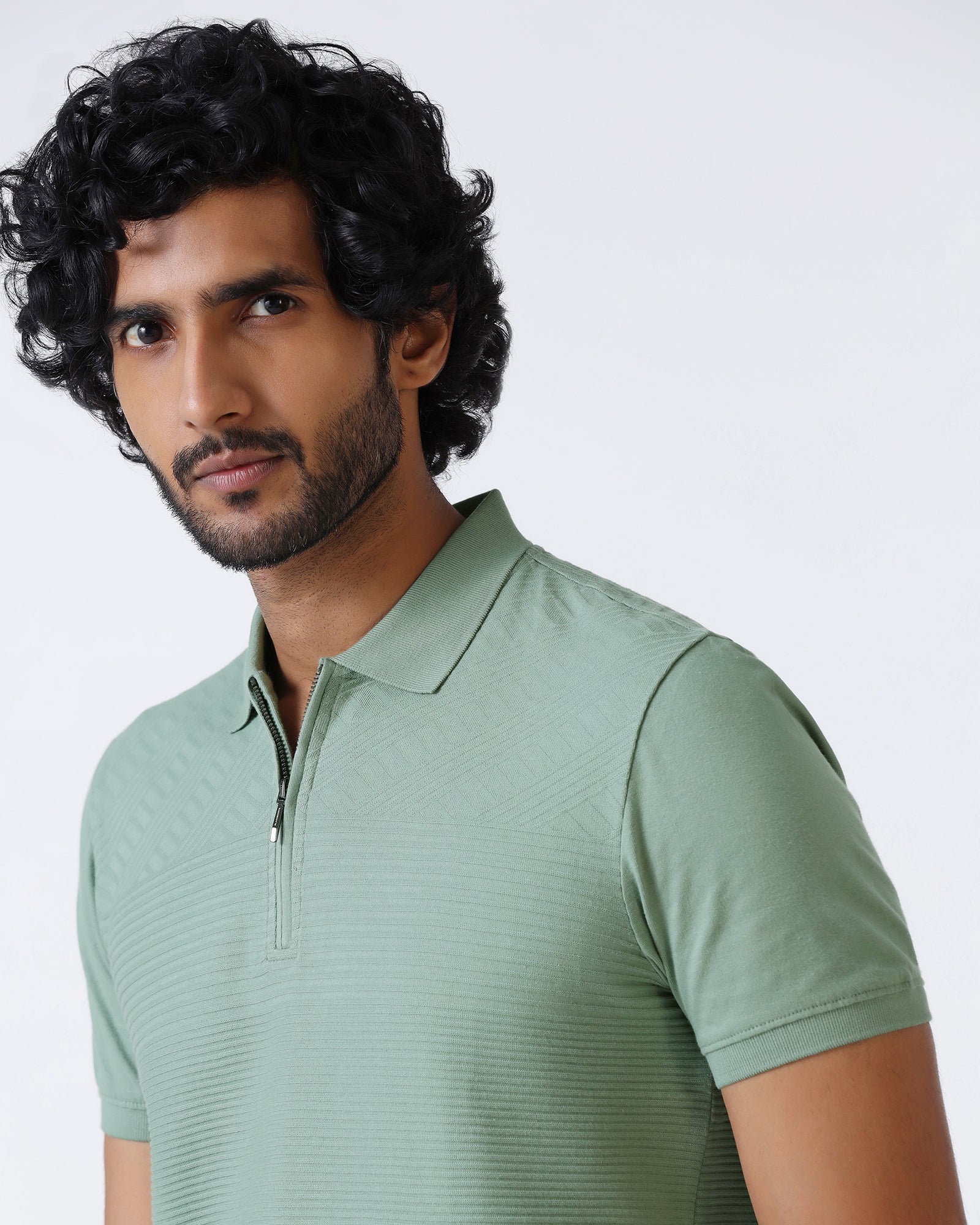 Sage Green Textured Polo - Bourbon