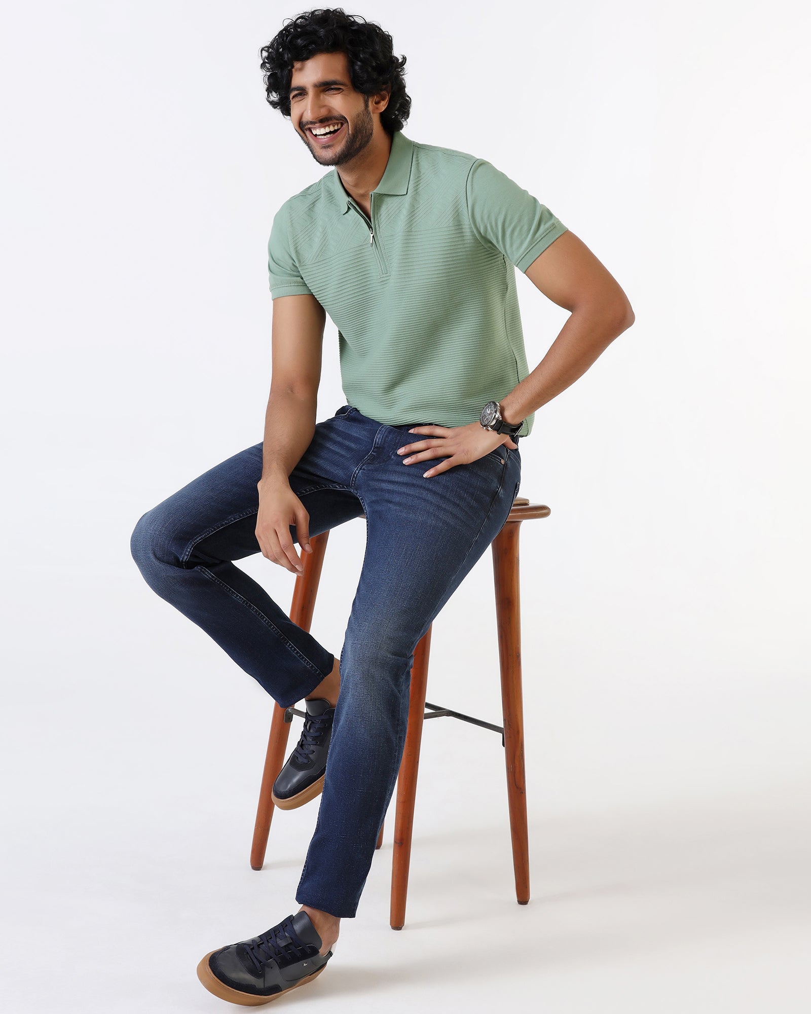 Sage Green Textured Polo - Bourbon