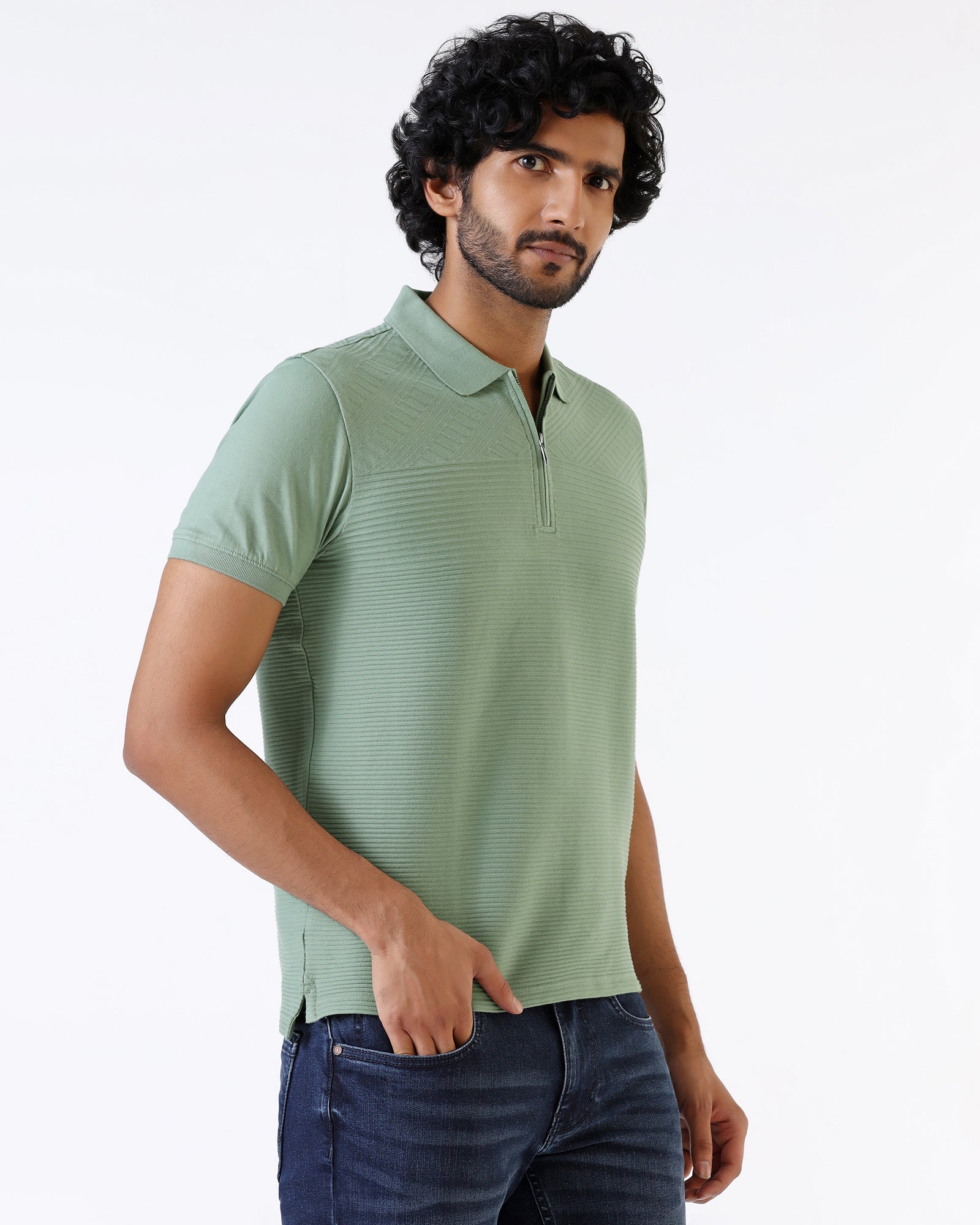 Sage Green Textured Polo - Bourbon