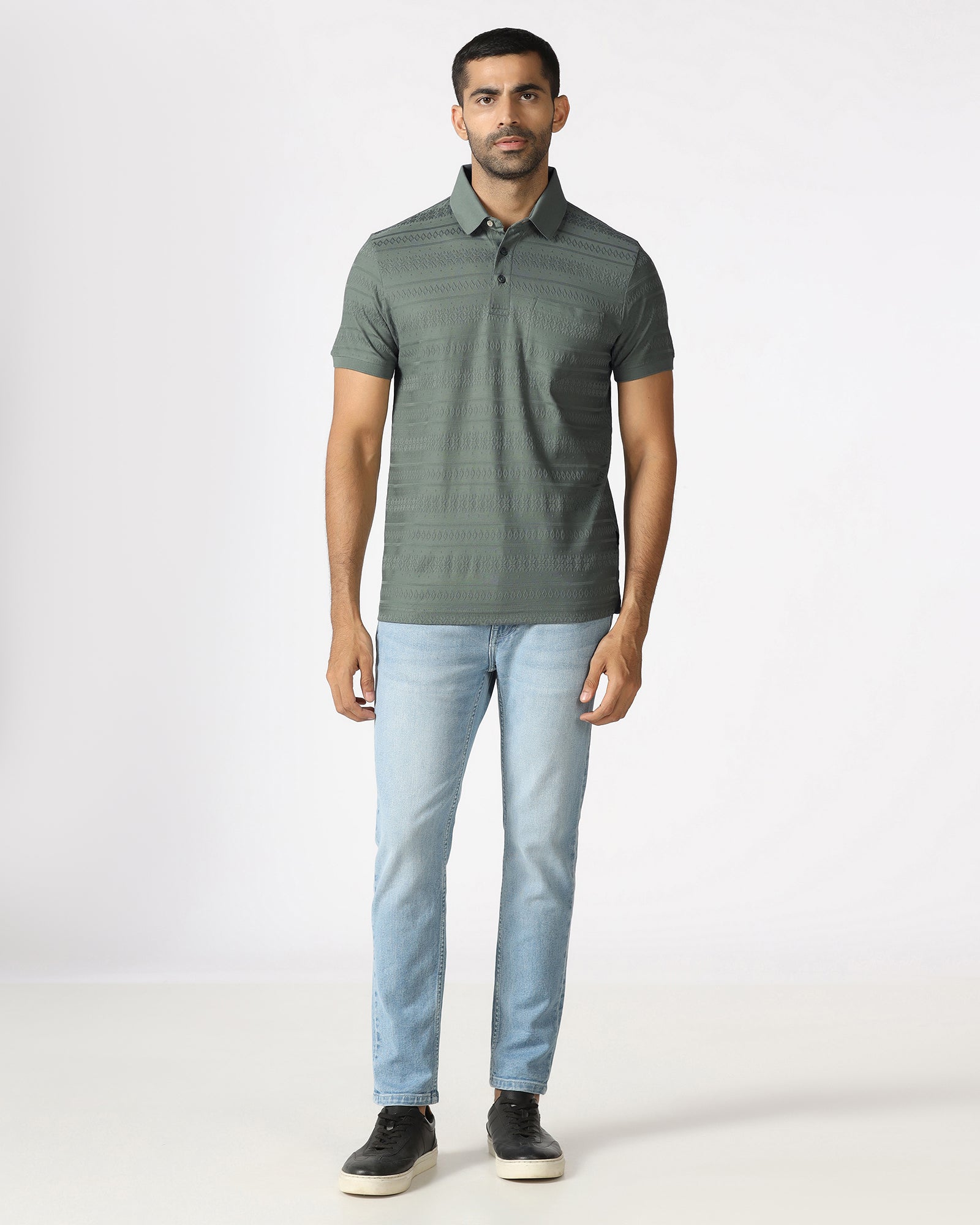 Sage Green Textured Polo - Tomb