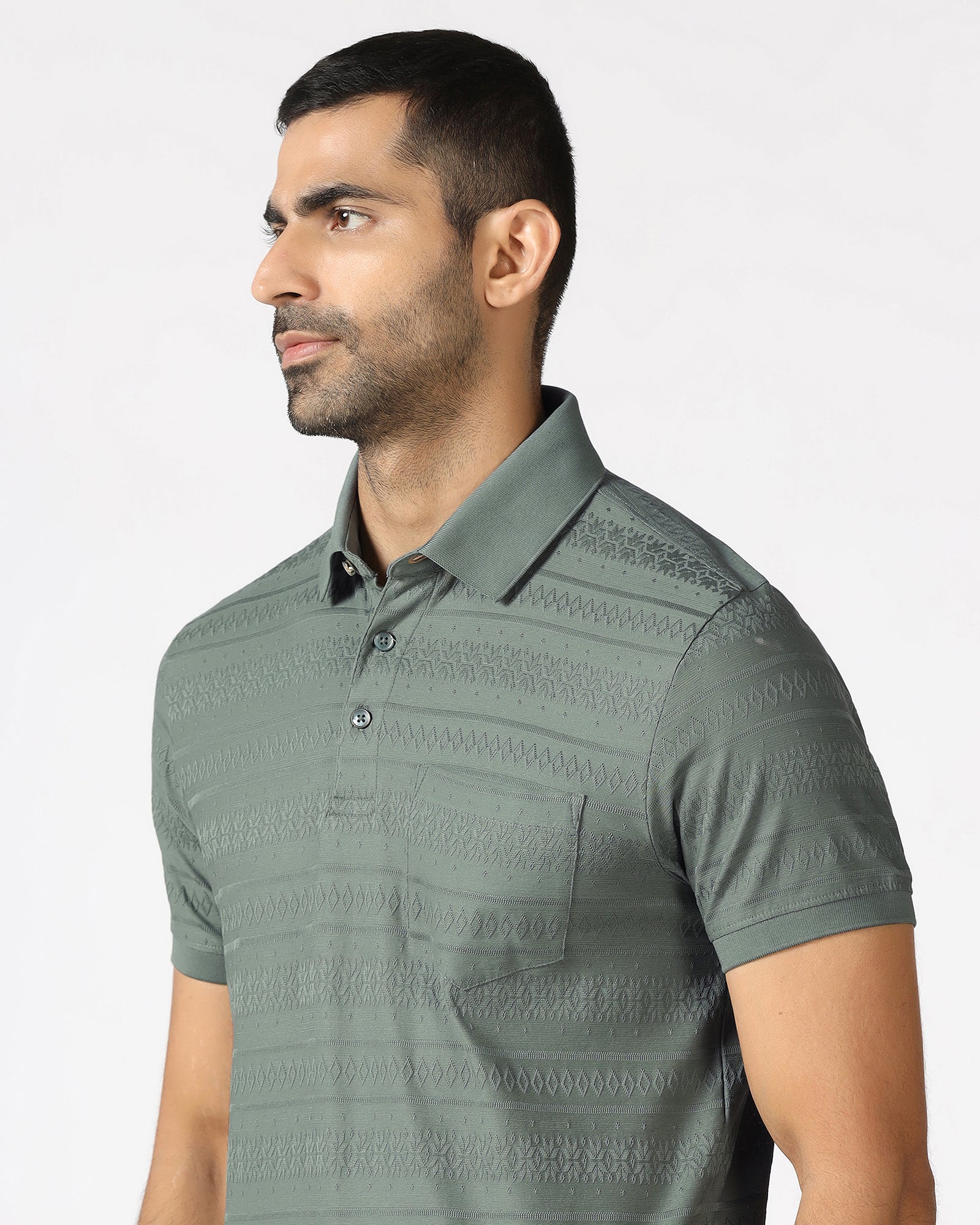 Sage Green Textured Polo - Tomb
