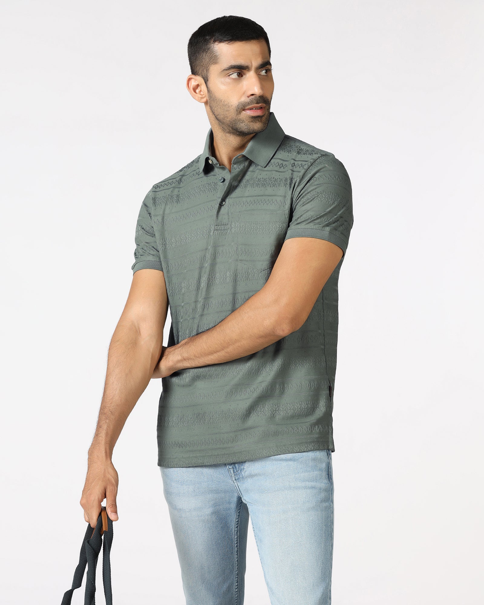 Sage Green Textured Polo - Tomb