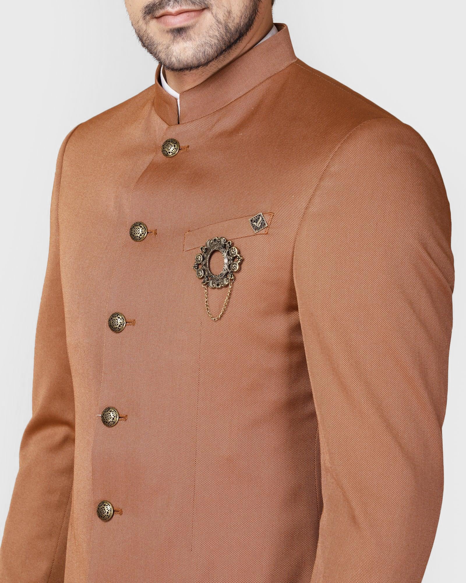 Rust Swarn Textured Achkan Set - Sempt