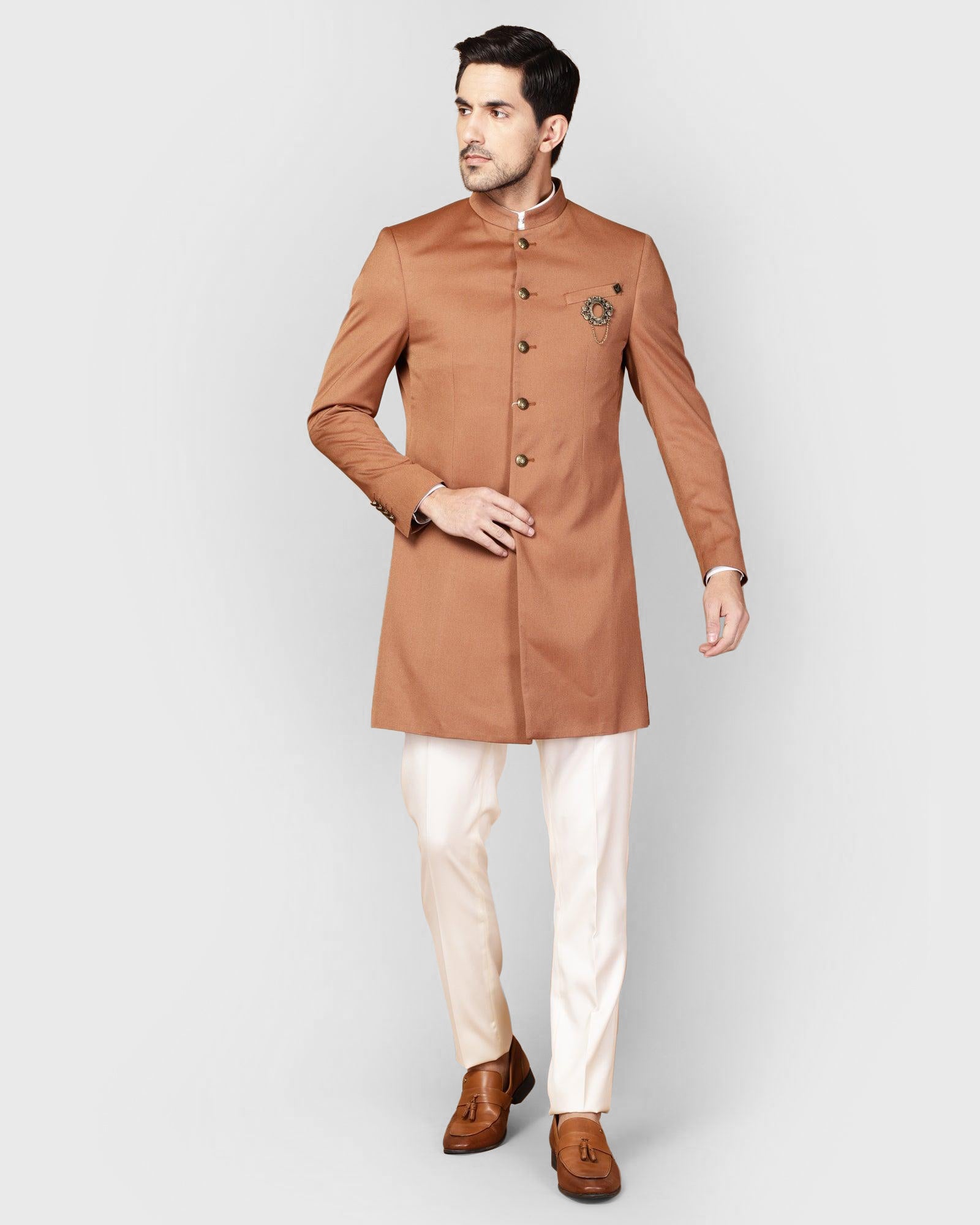 Rust Swarn Textured Achkan Set - Sempt