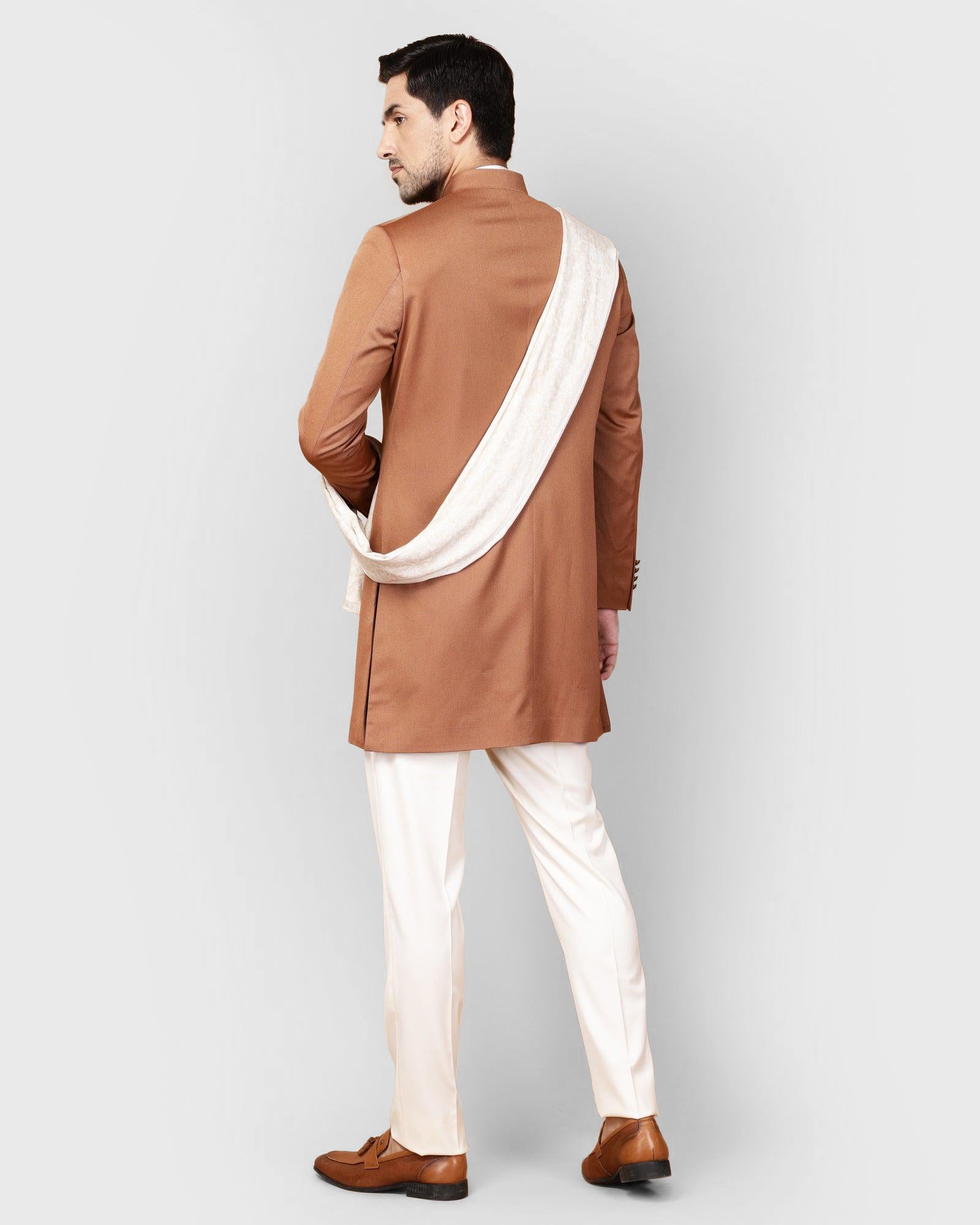Rust Swarn Textured Achkan Set - Sempt