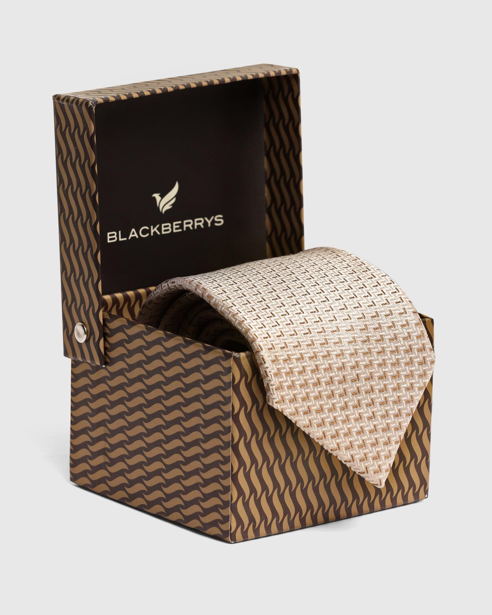 Silk Beige Jacquard Tie - Veton