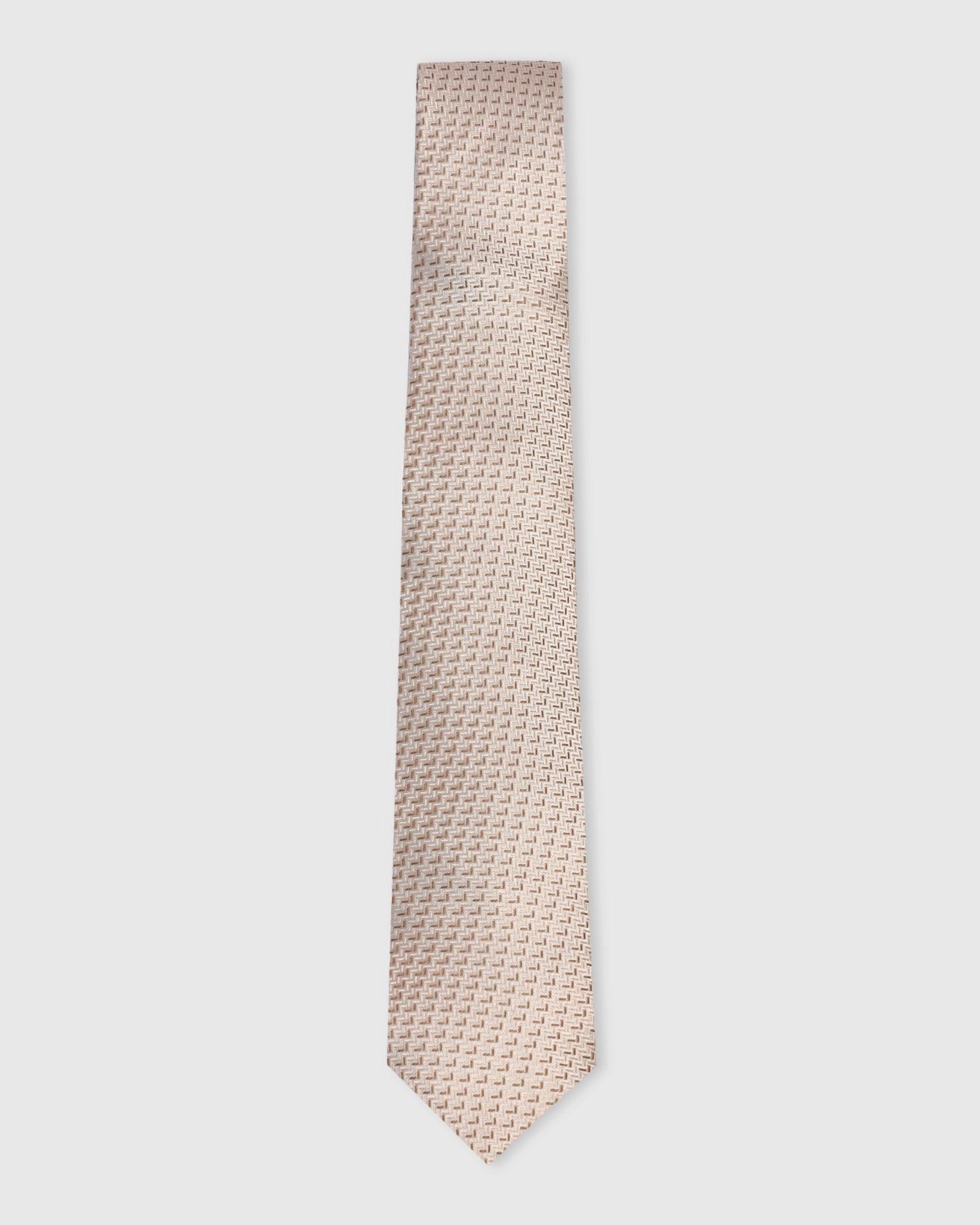 Silk Beige Jacquard Tie - Veton