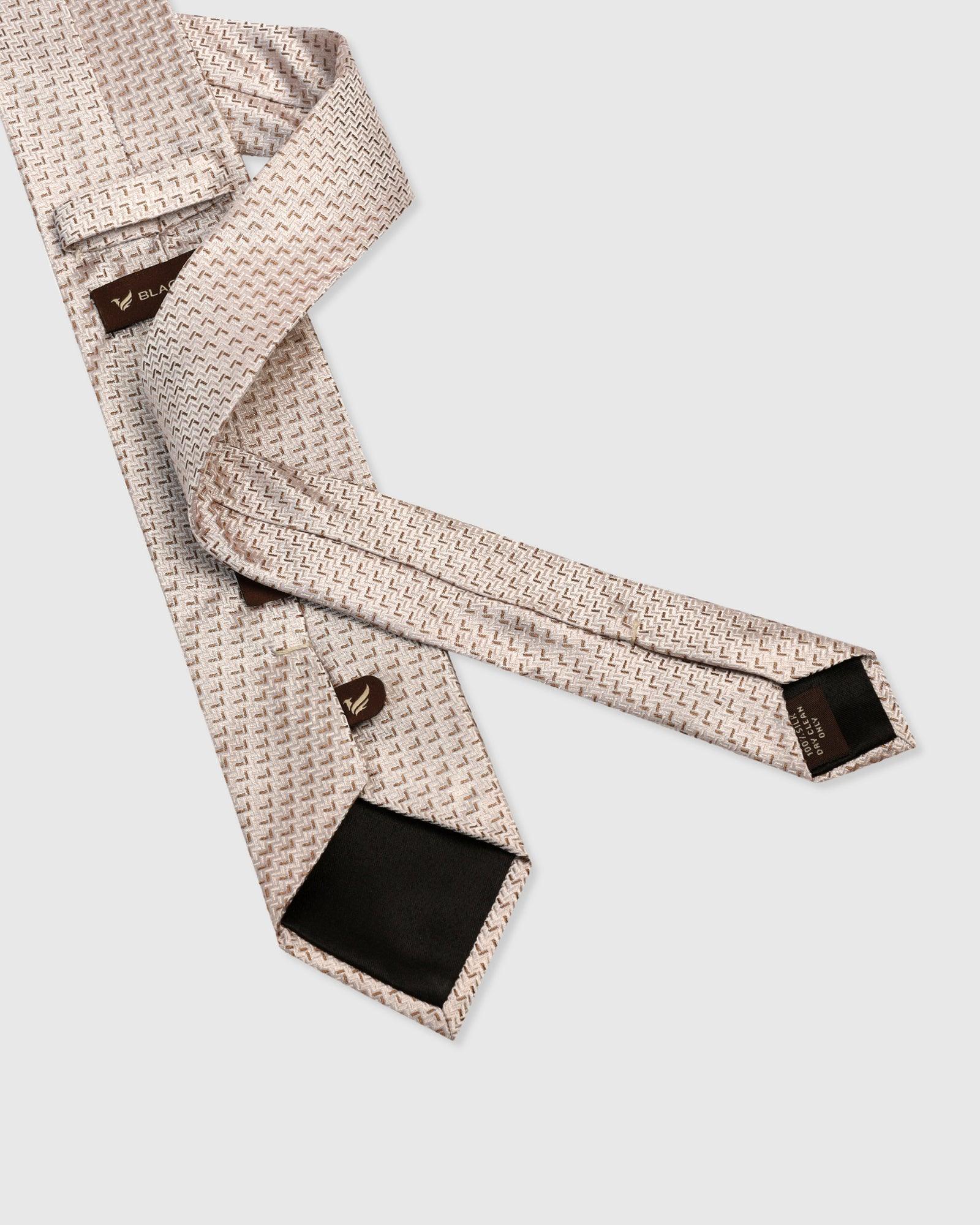 Silk Beige Jacquard Tie - Veton