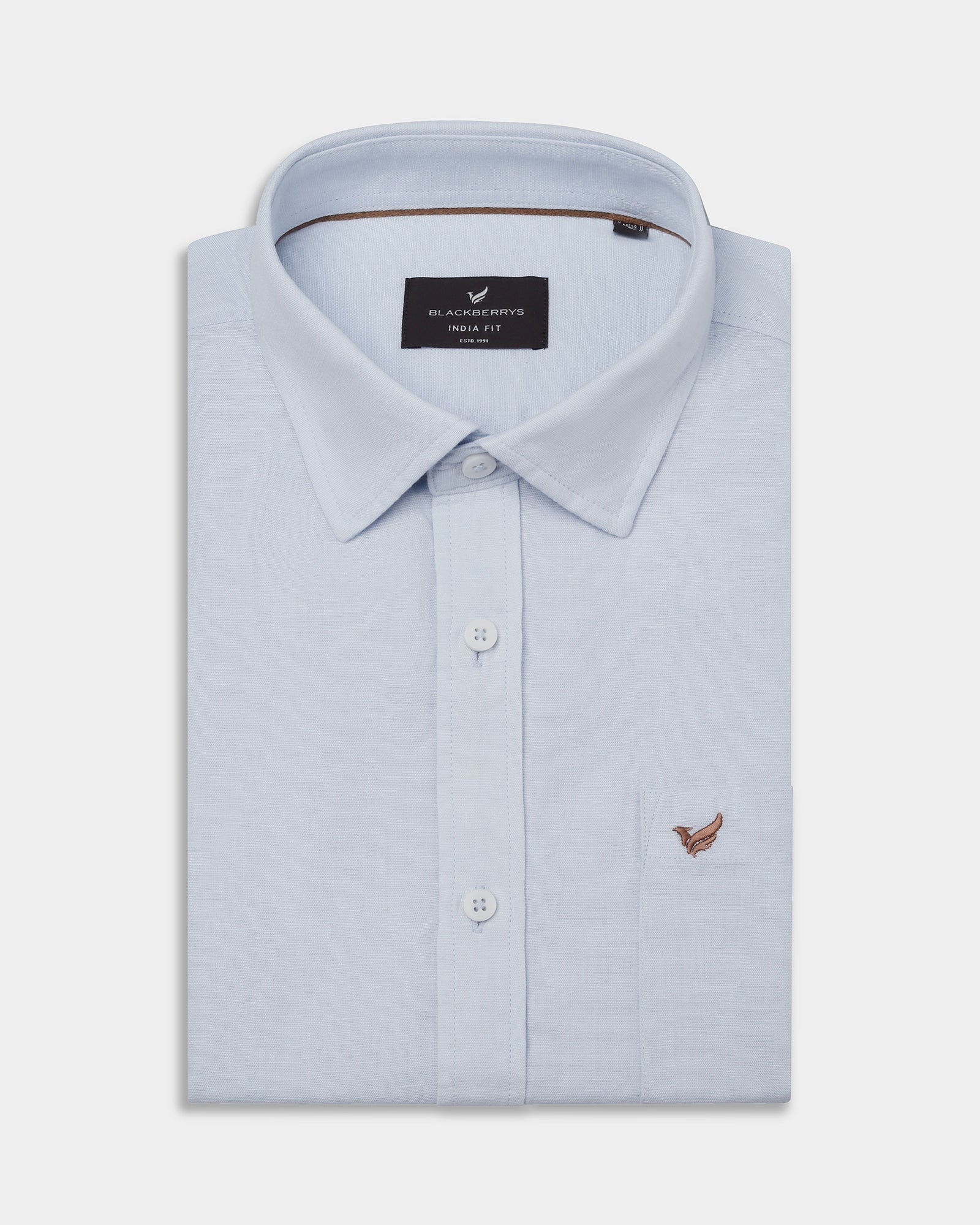 Sky Blue Half Sleeve Linen Solid Shirt - Cleo