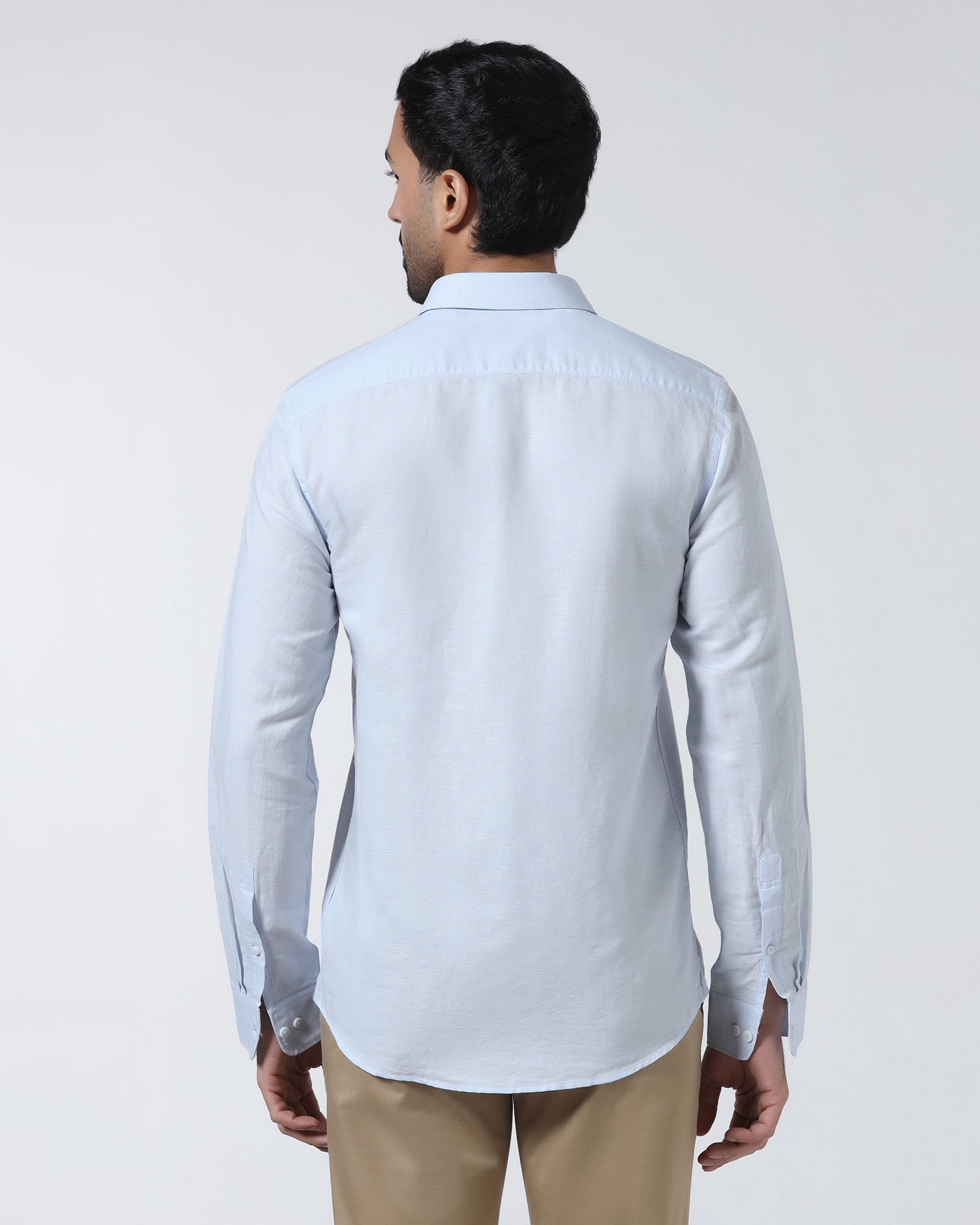 Sky Blue Linen Solid Shirt - Cleo