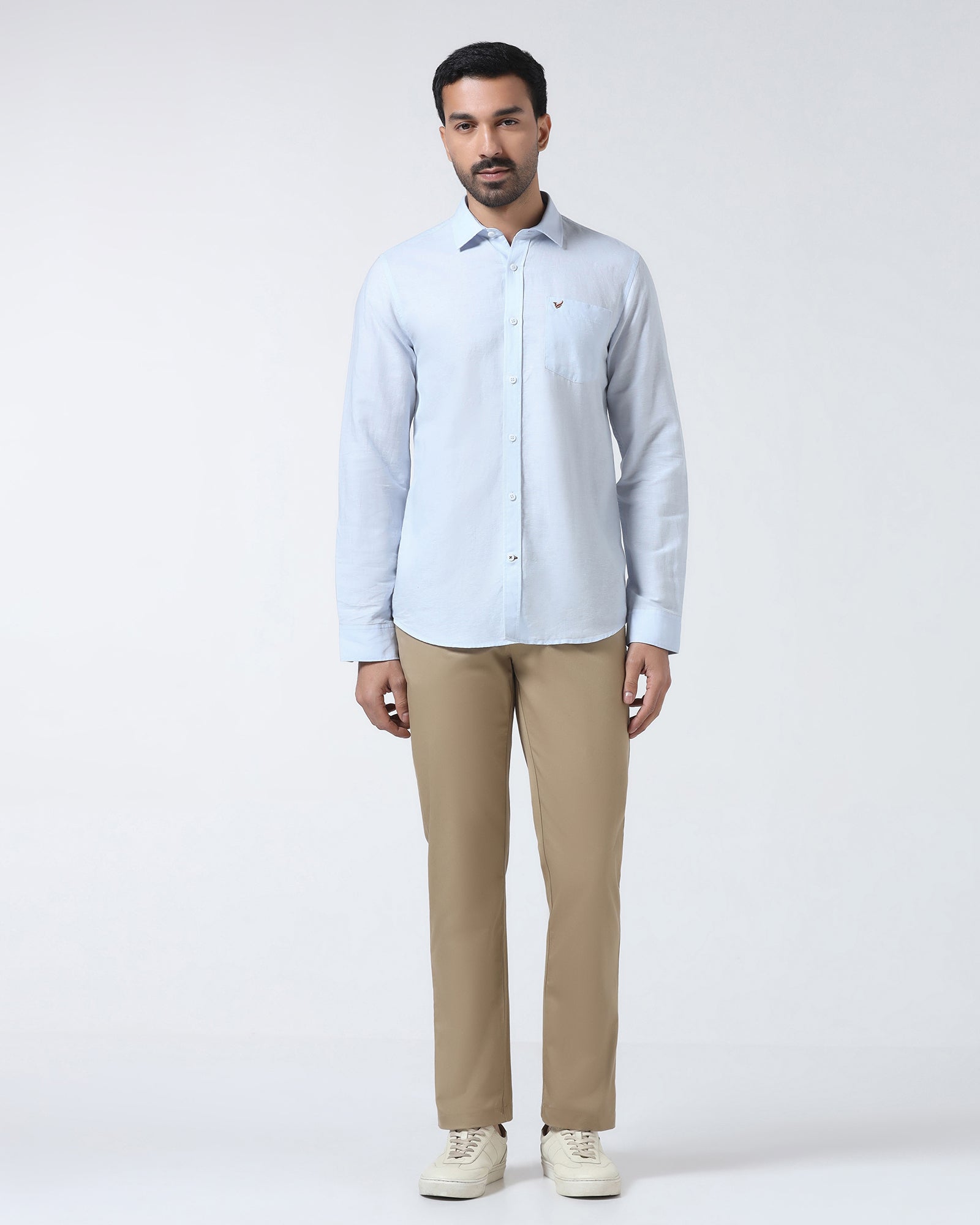 Sky Blue Linen Solid Shirt - Cleo