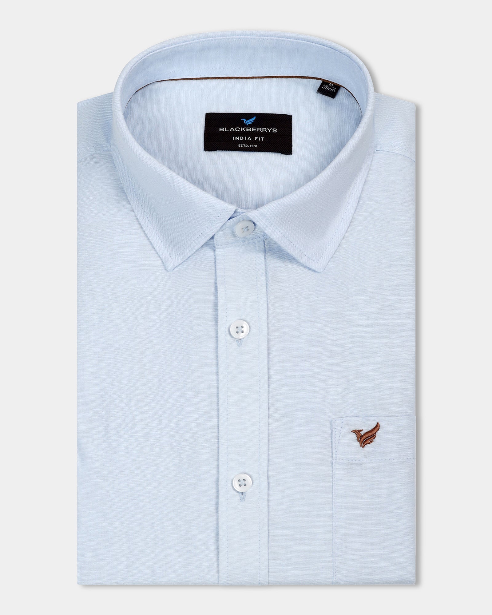 Sky Blue Linen Solid Shirt - Cleo