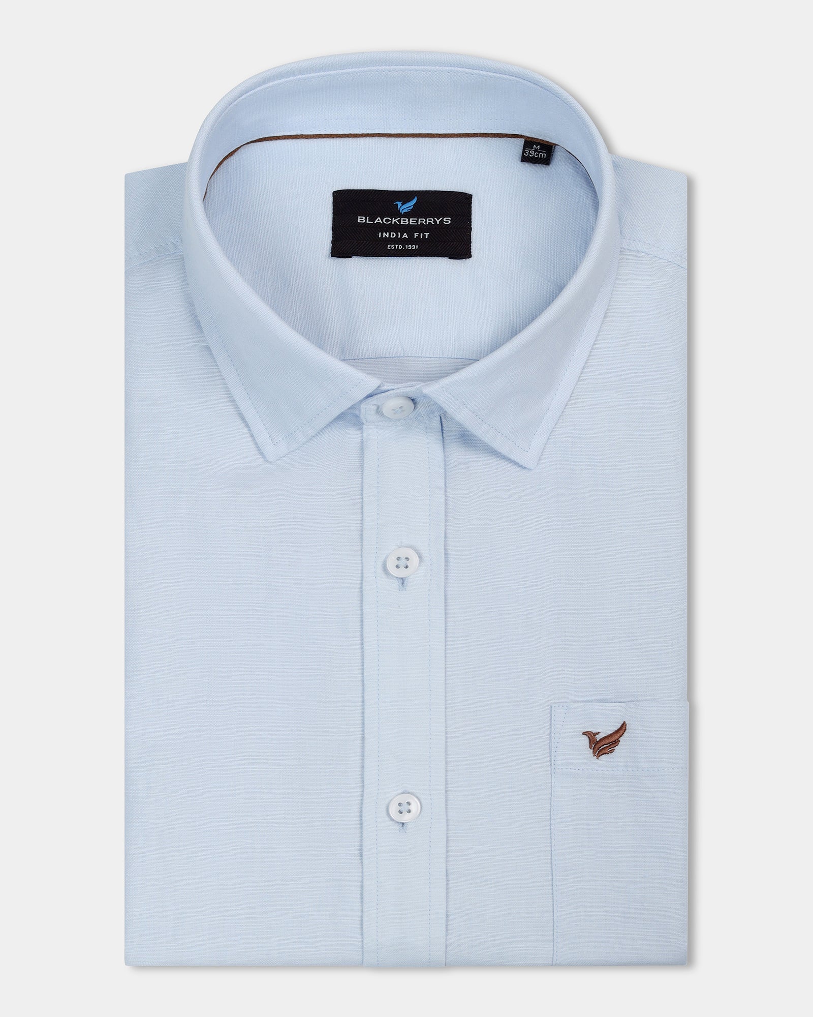 Sky Blue Half Sleeve Linen Solid Shirt - Cleo